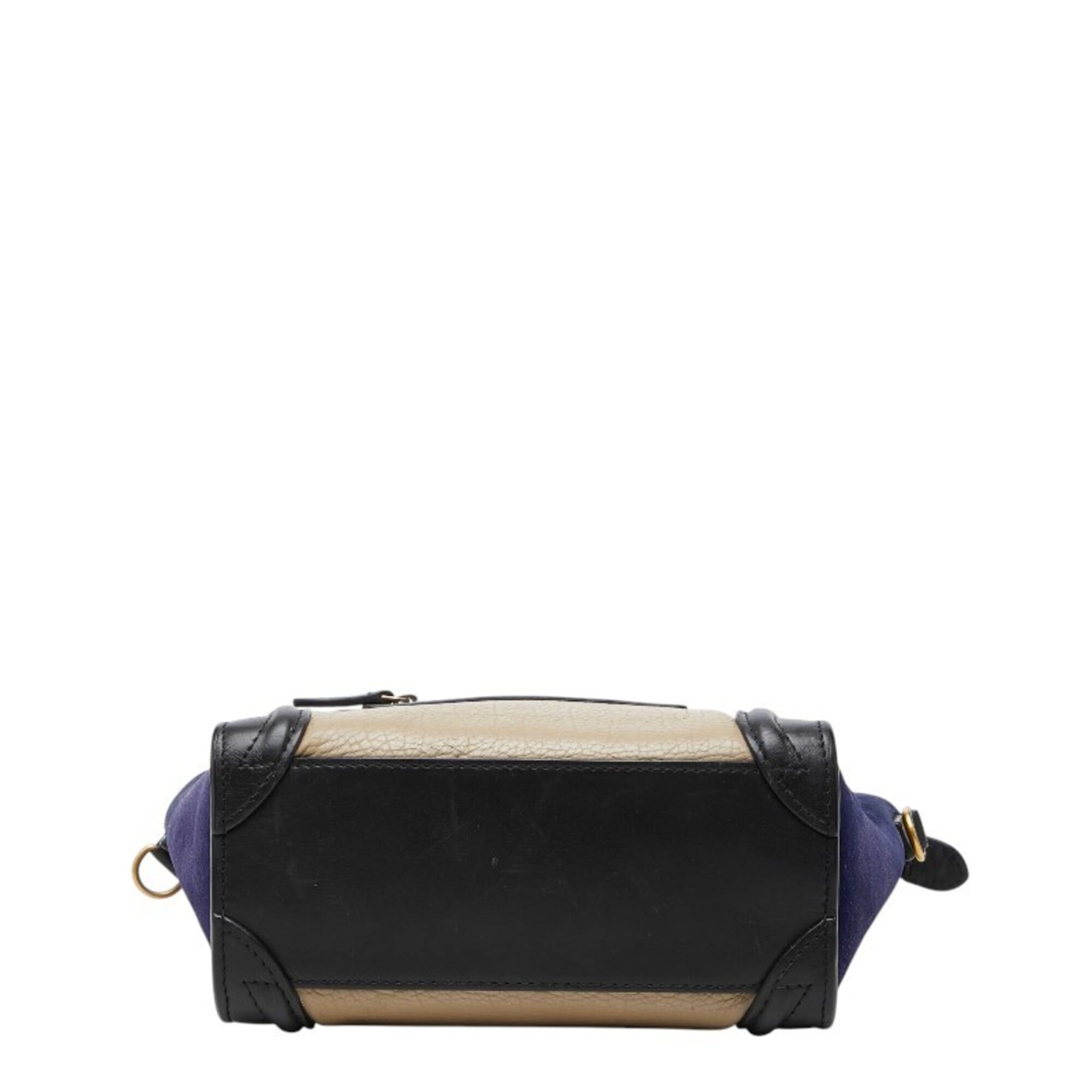 Celine Beige Black Navy Suede Leather Handbag (Pre-Owned)