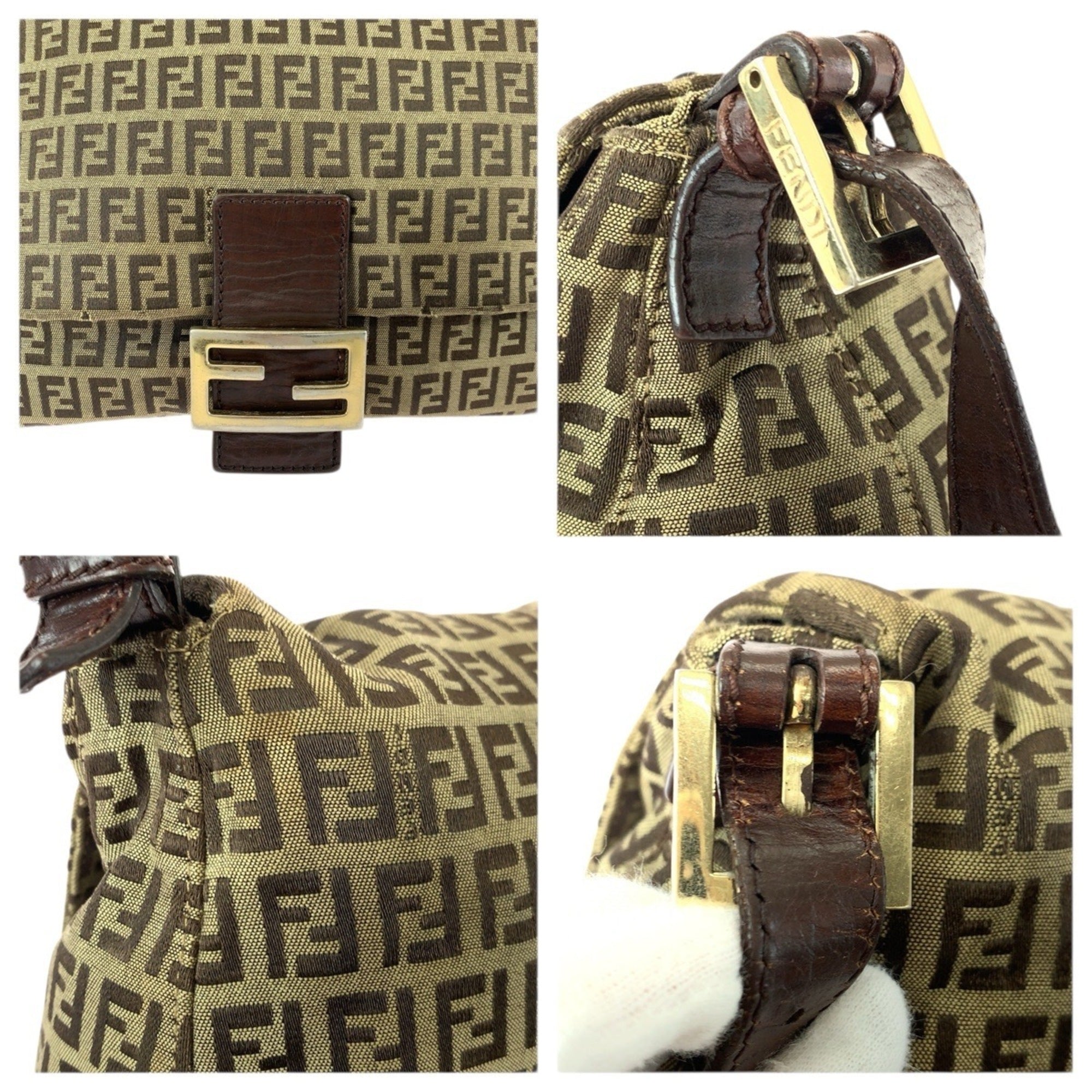 Fendi Brown Canvas Leather Handbag Shoulder Bag (Pre-Owned)