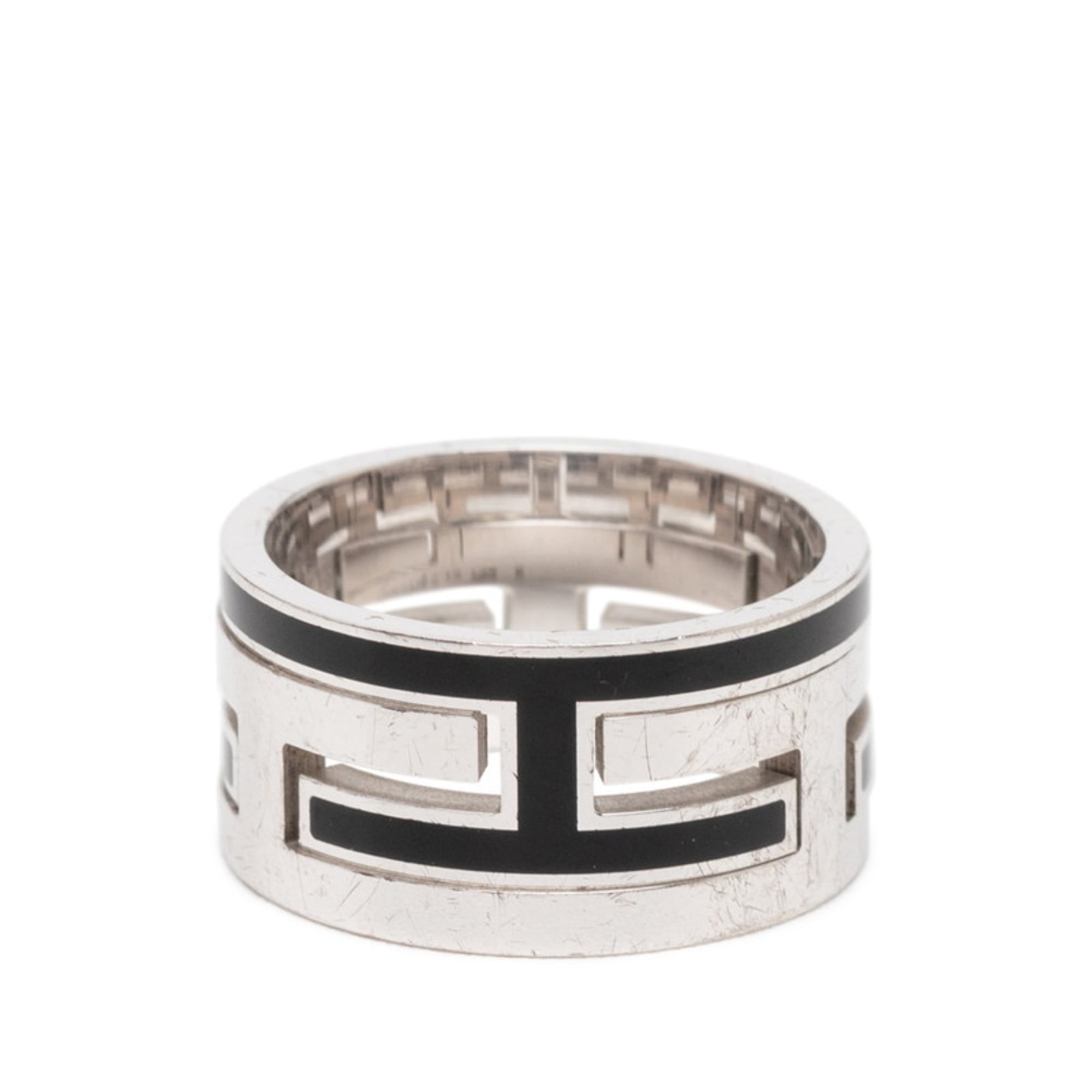 Hermes Silver Black Silver 925 Band Ring (Pre-Owned)
