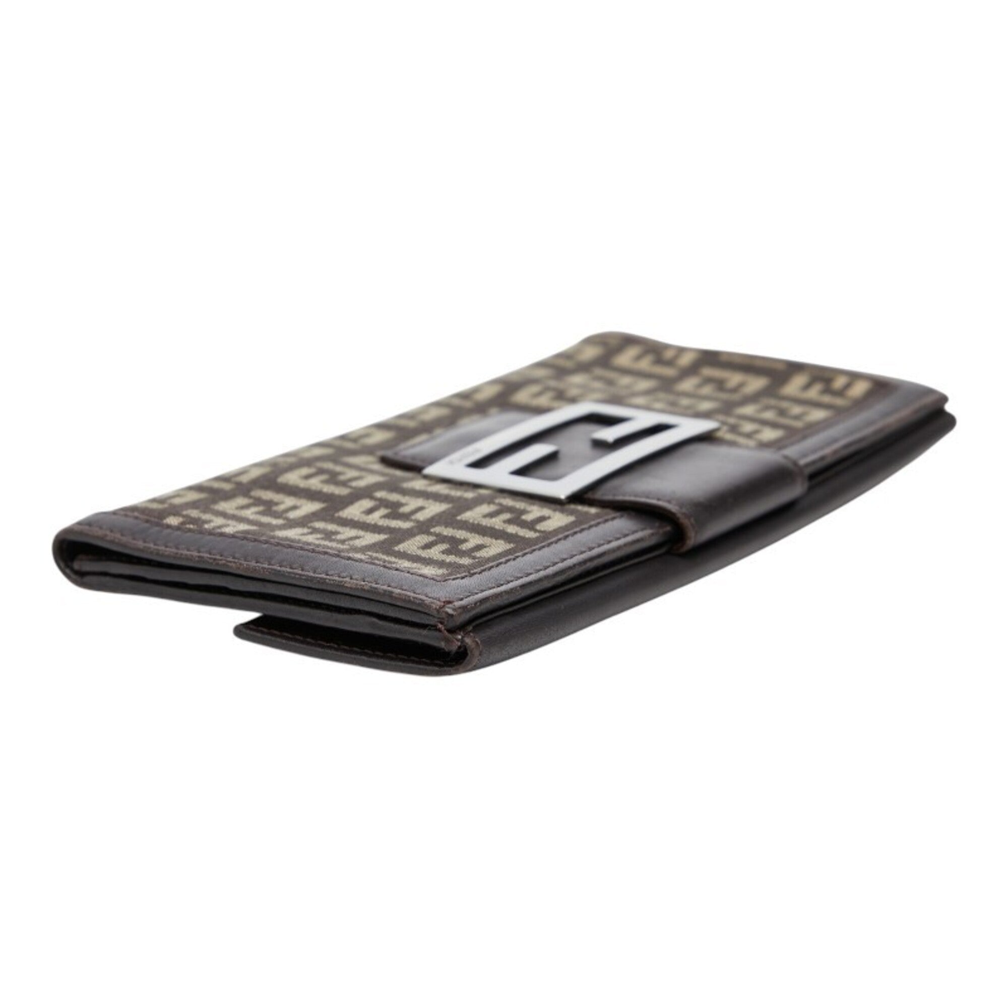 Fendi Brown Canvas Leather Long Wallet (Bi-Fold) (Pre-Owned)