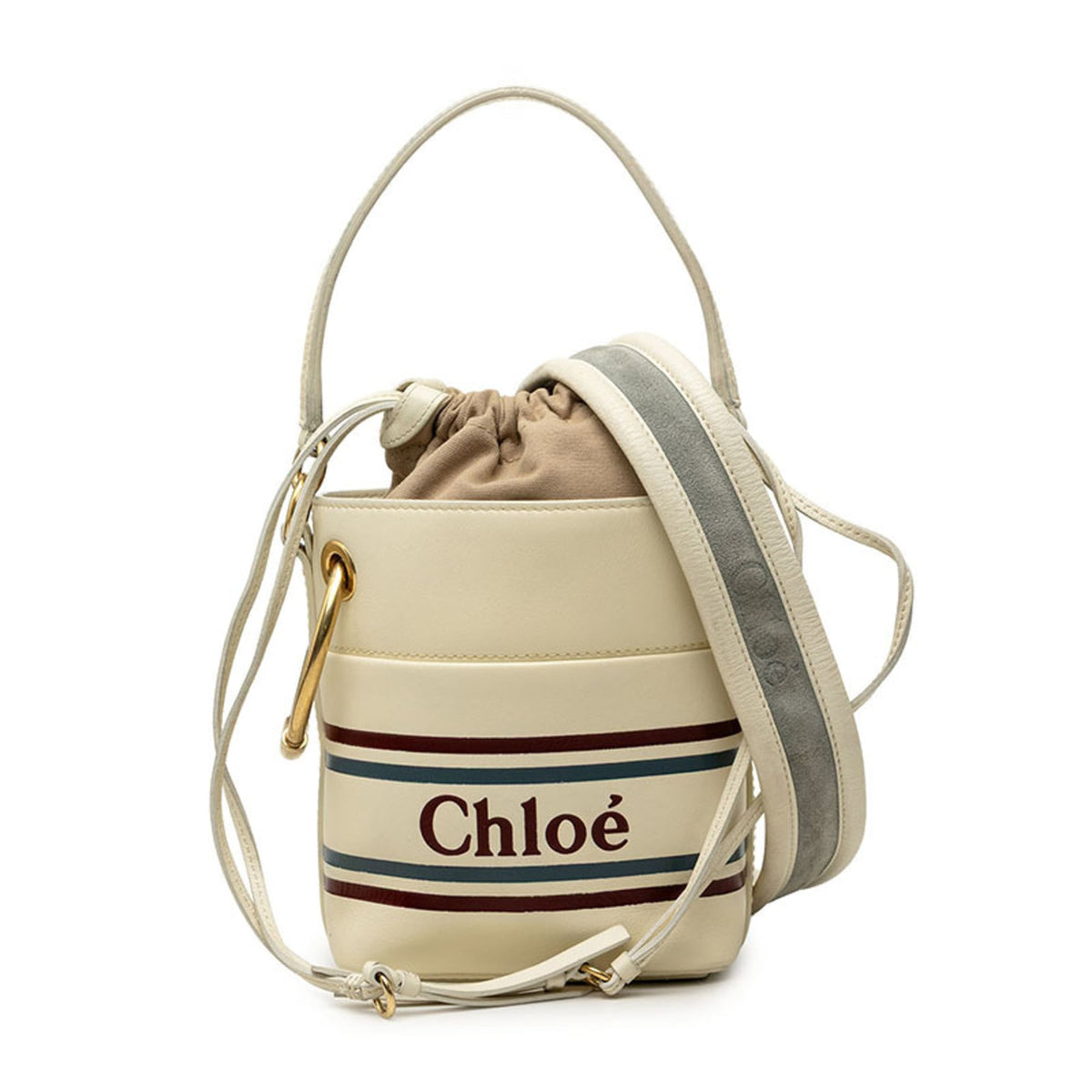 Chloé Beige Gray White Leather Handbag Shoulder Bag (Pre-Owned)