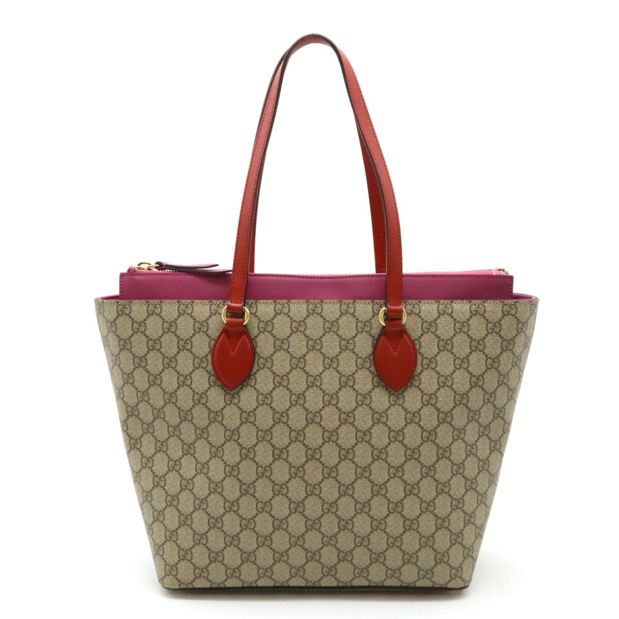 Gucci Gg Plus Khaki Pink Red Color Gg Supreme Tote Bag (Pre-Owned)
