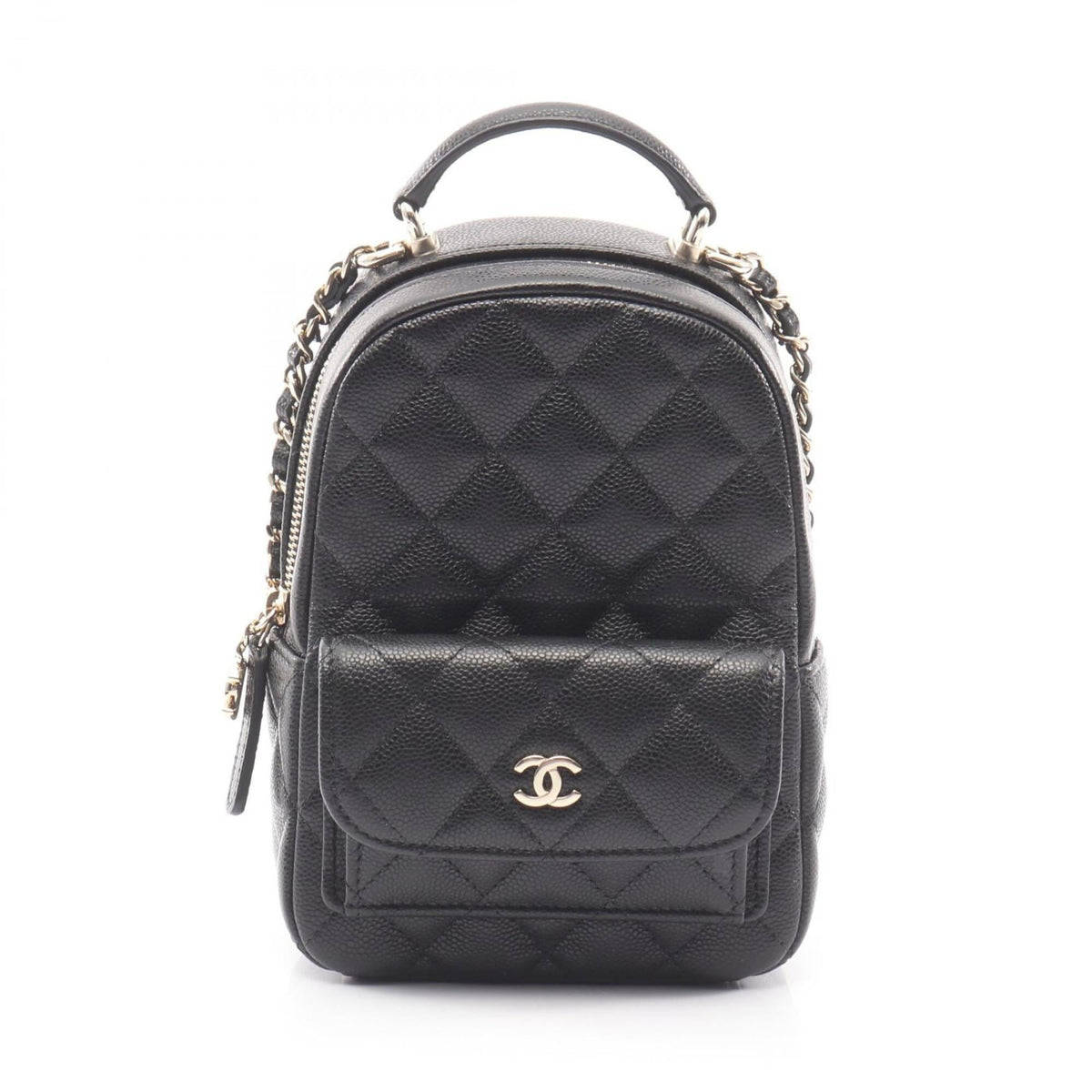 Chanel Black Grained Calfskin Backpack Handbag (Pre-Owned)