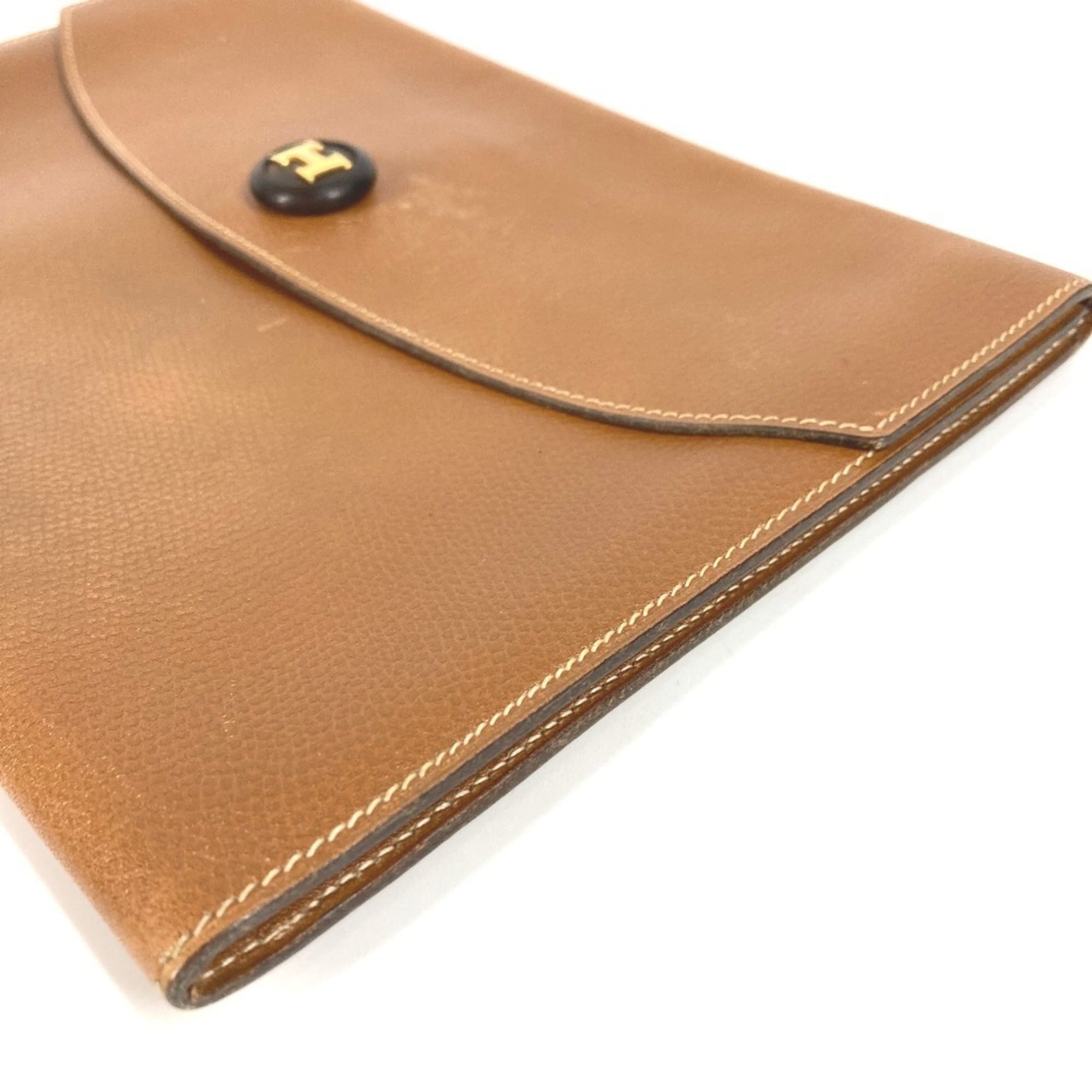 Hermes Brown Leather Clutch Bag Pochette Pouch (Pre-Owned)