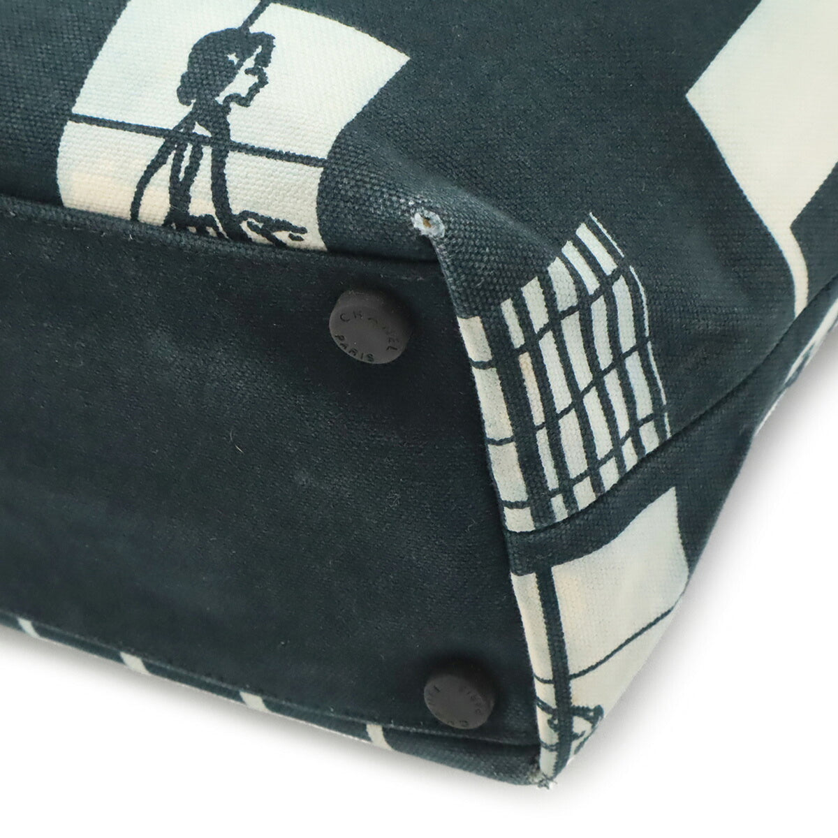 Chanel Black White Canvas Leather Shoulder Bag Tote Bag (Pre-Owned)