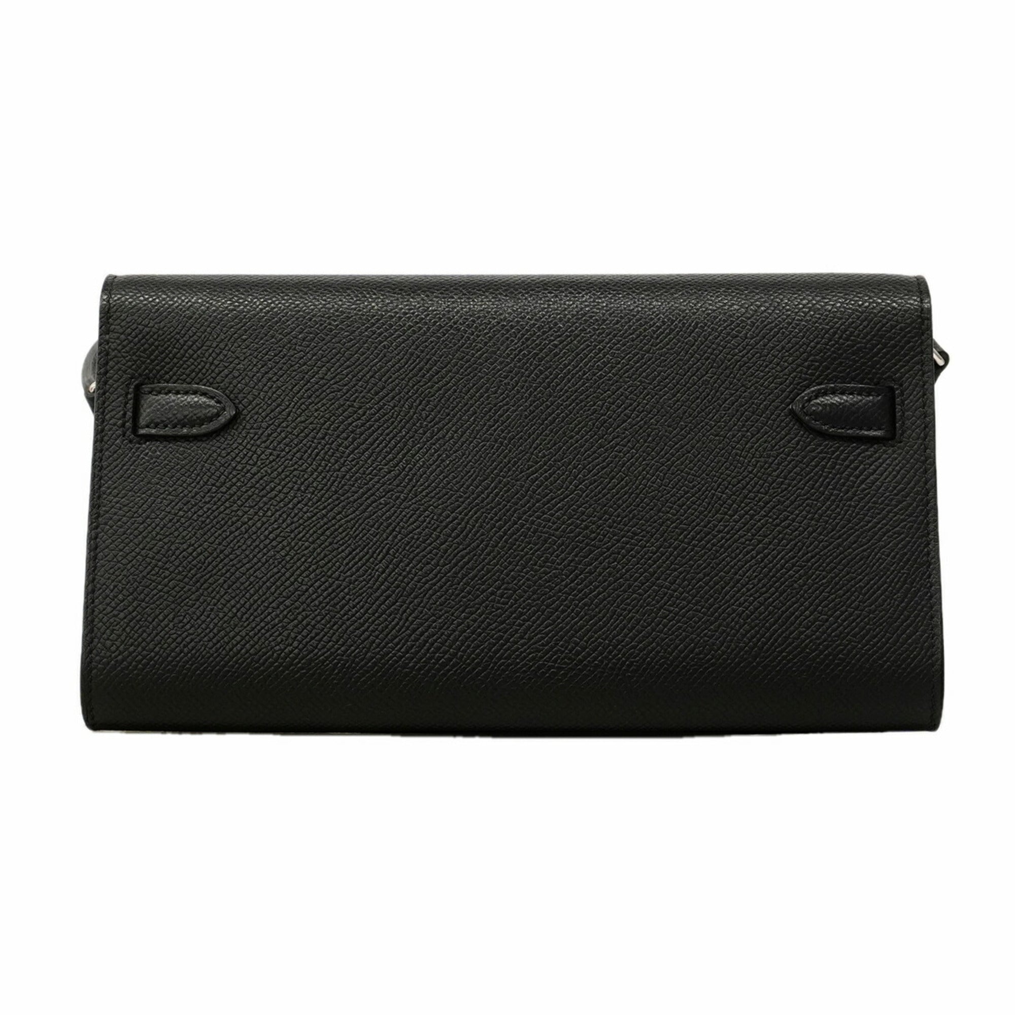 Hermes Black Epsom Leather Chain/Shoulder Wallet (Pre-Owned)