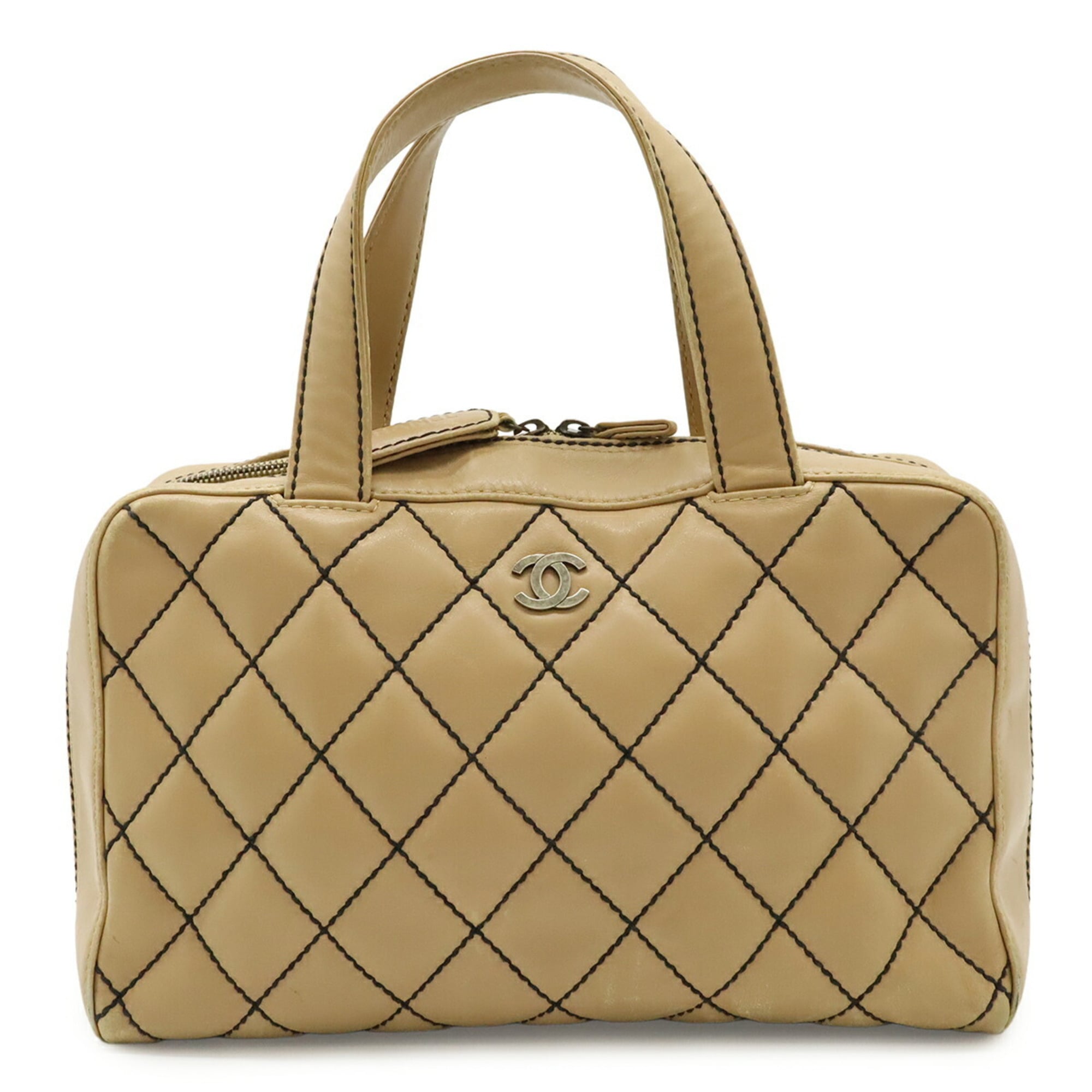 Chanel Wild Stitch Beige Leather Handbag (Pre-Owned)