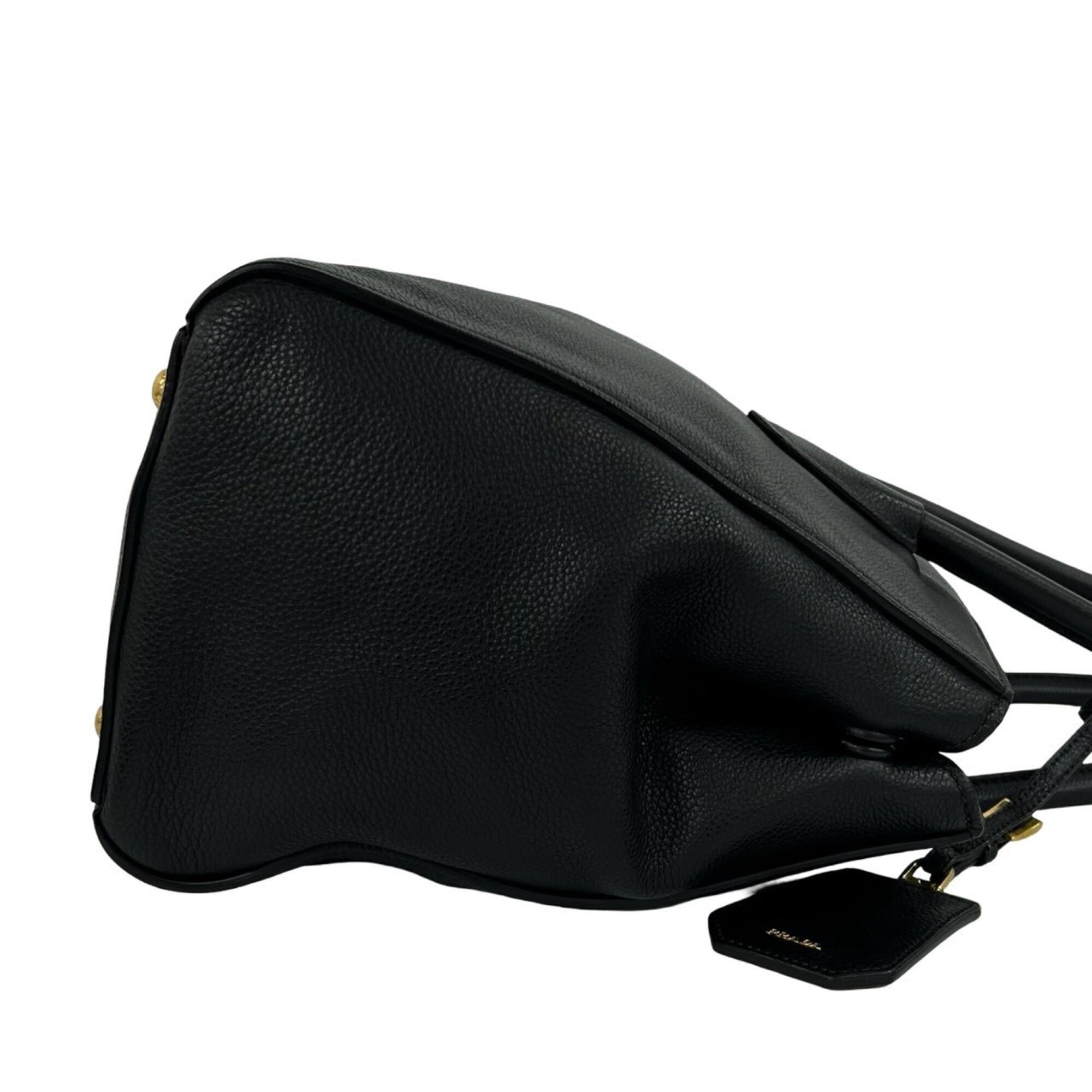 Prada Black Leather Handbag Shoulder Bag Tote Bag (Pre-Owned)