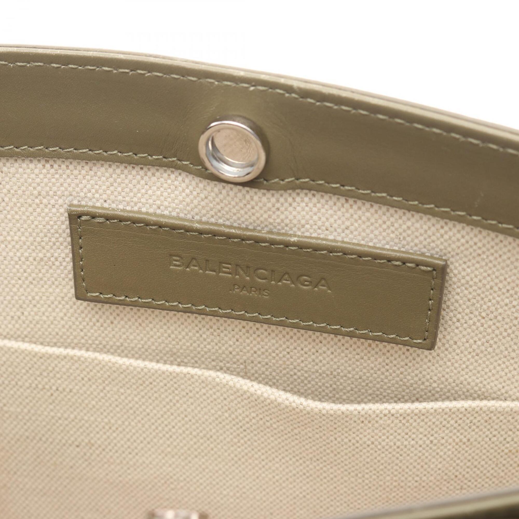 Balenciaga Khaki White Canvas Leather Handbag Pochette Shoulder Bag (Pre-Owned)