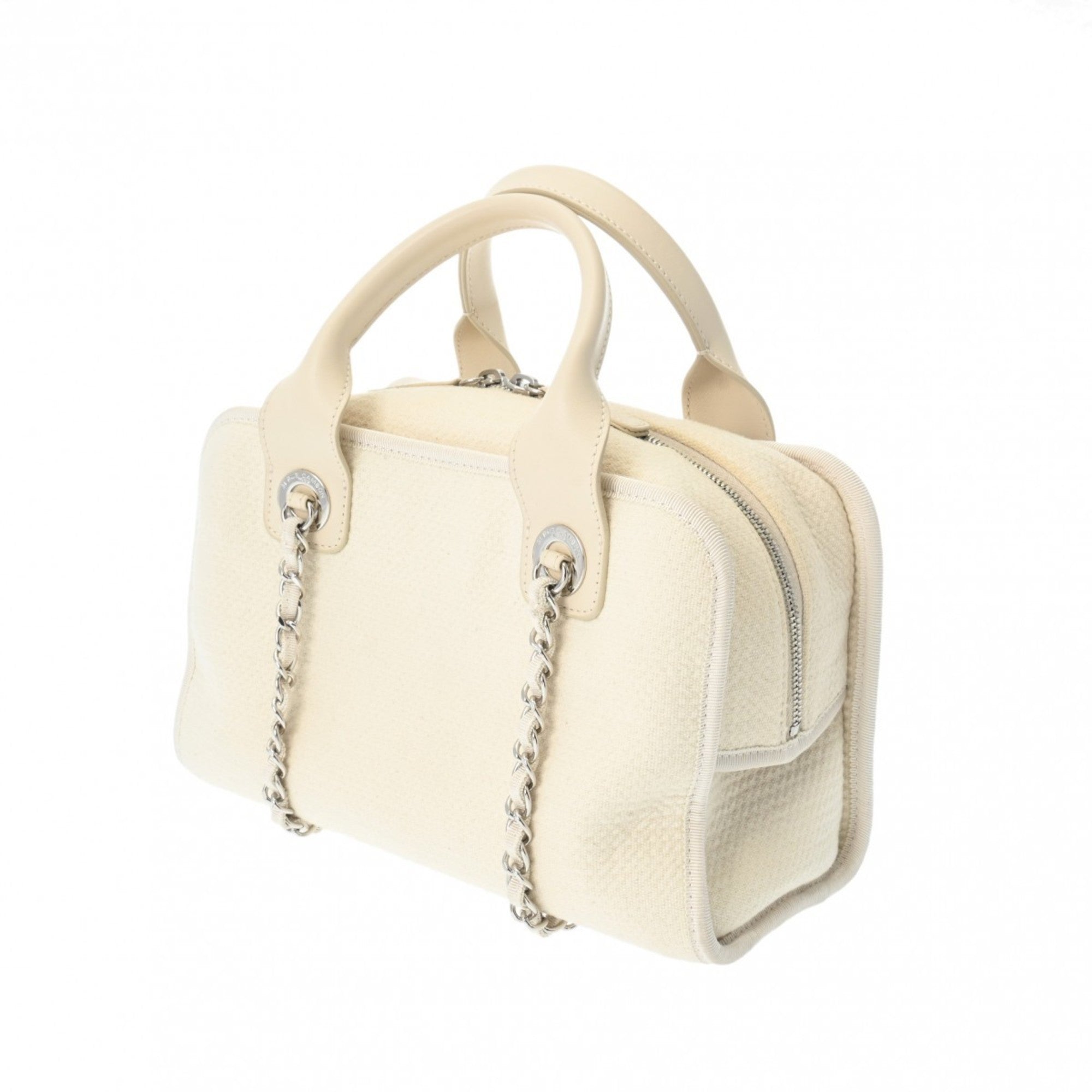 Chanel Off-White Canvas Leather Tote Bag (Pre-Owned)