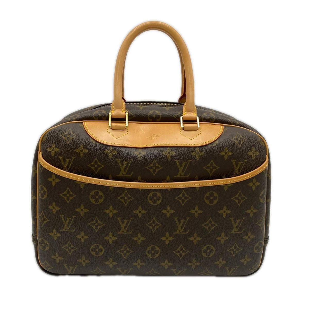 Louis Vuitton Beige Brown Coated Canvas Leather Handbag (Pre-Owned)