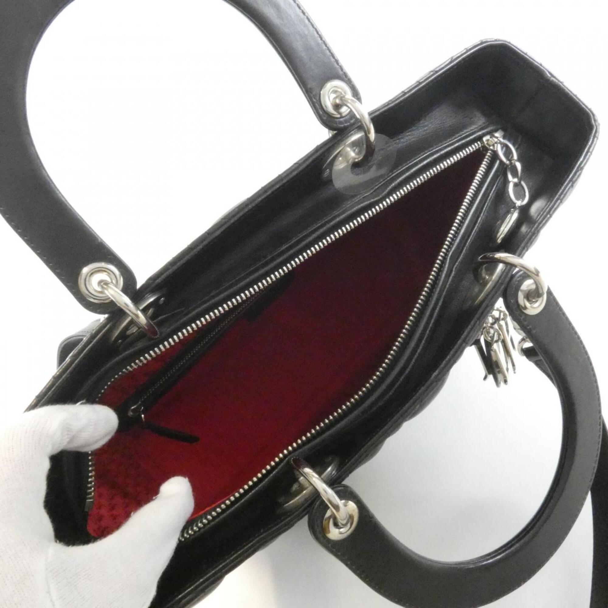 Christian Dior Lady Dior Black Leather Handbag (Pre-Owned)