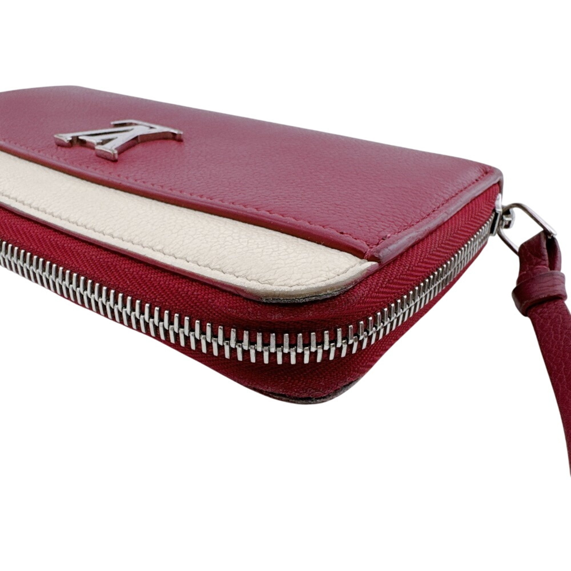 Louis Vuitton Gray Red Color Leather Long Wallet (Bi-Fold) (Pre-Owned)
