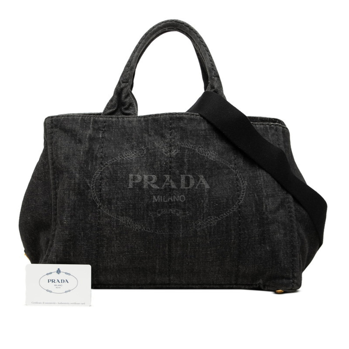 Prada Black Denim Shoulder Bag Tote Bag (Pre-Owned)