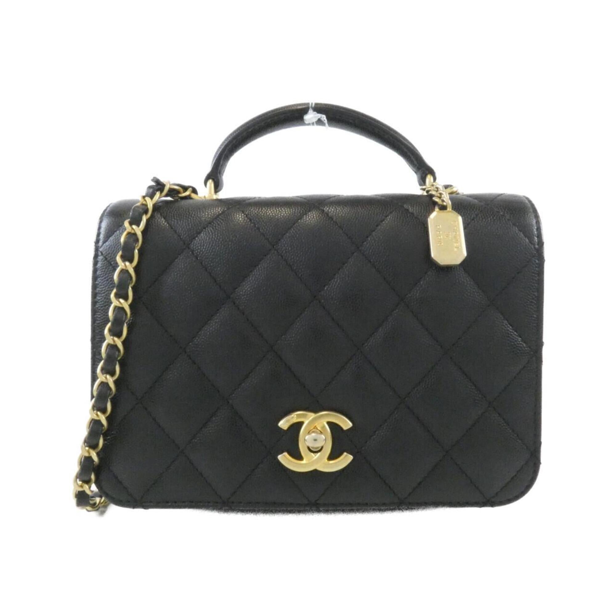Chanel Black Grained Calfskin Handbag (Pre-Owned)