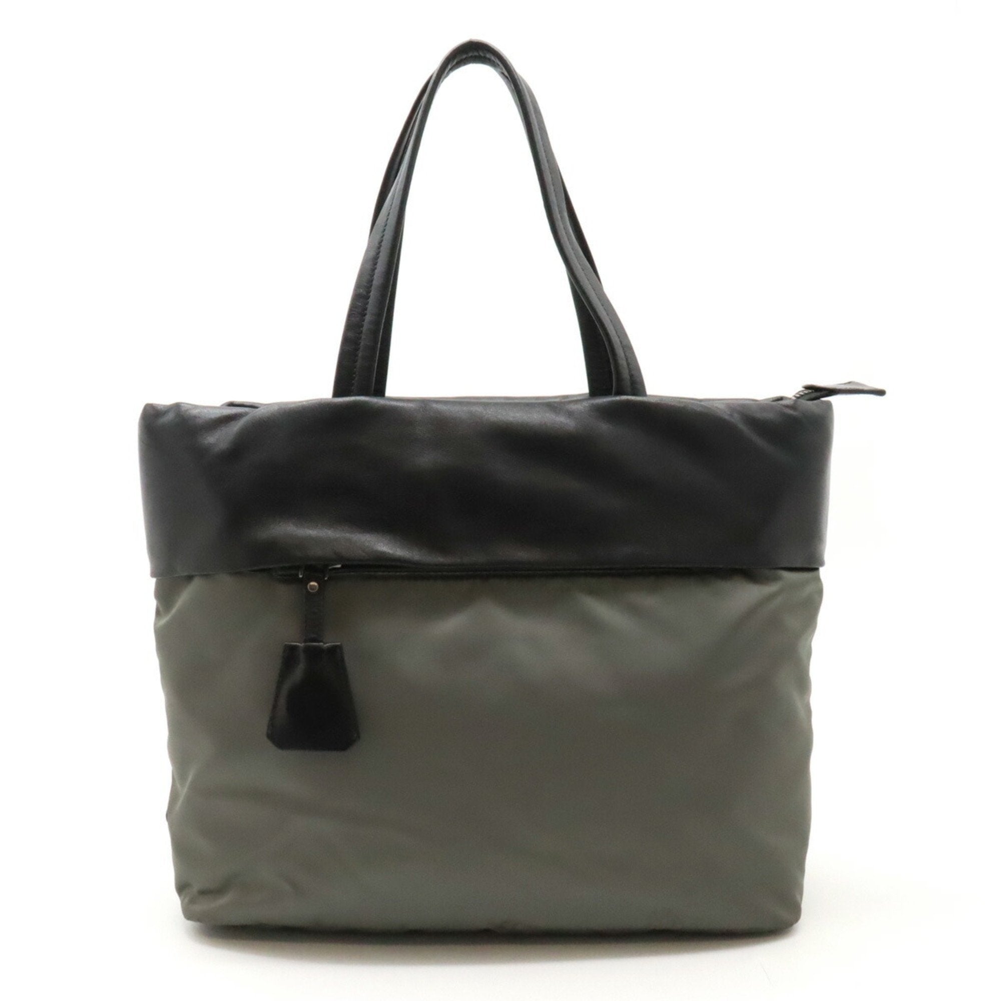 Prada Gray Nero Nylon Nappa Leather Tote Bag (Pre-Owned)