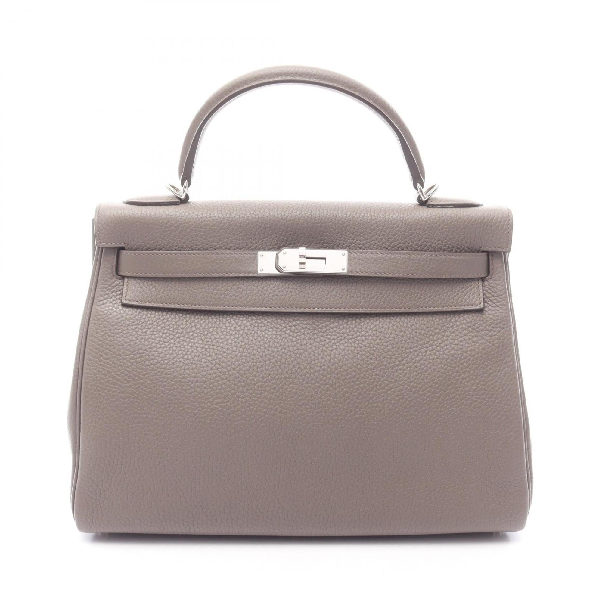Hermes Etain Gray Taurillon Clemence Leather Handbag (Pre-Owned)