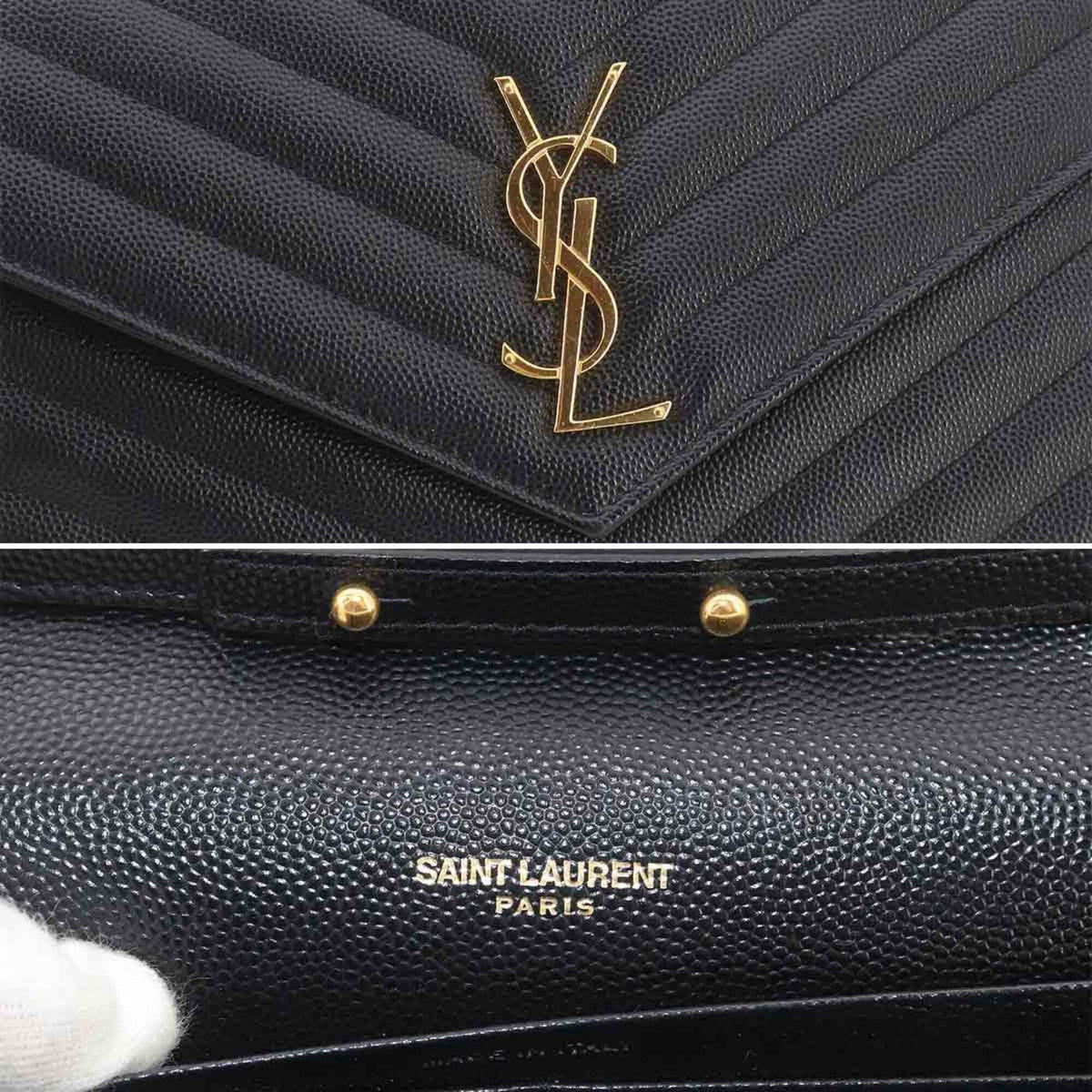Saint Laurent Black Leather Chain/Shoulder Wallet (Pre-Owned)