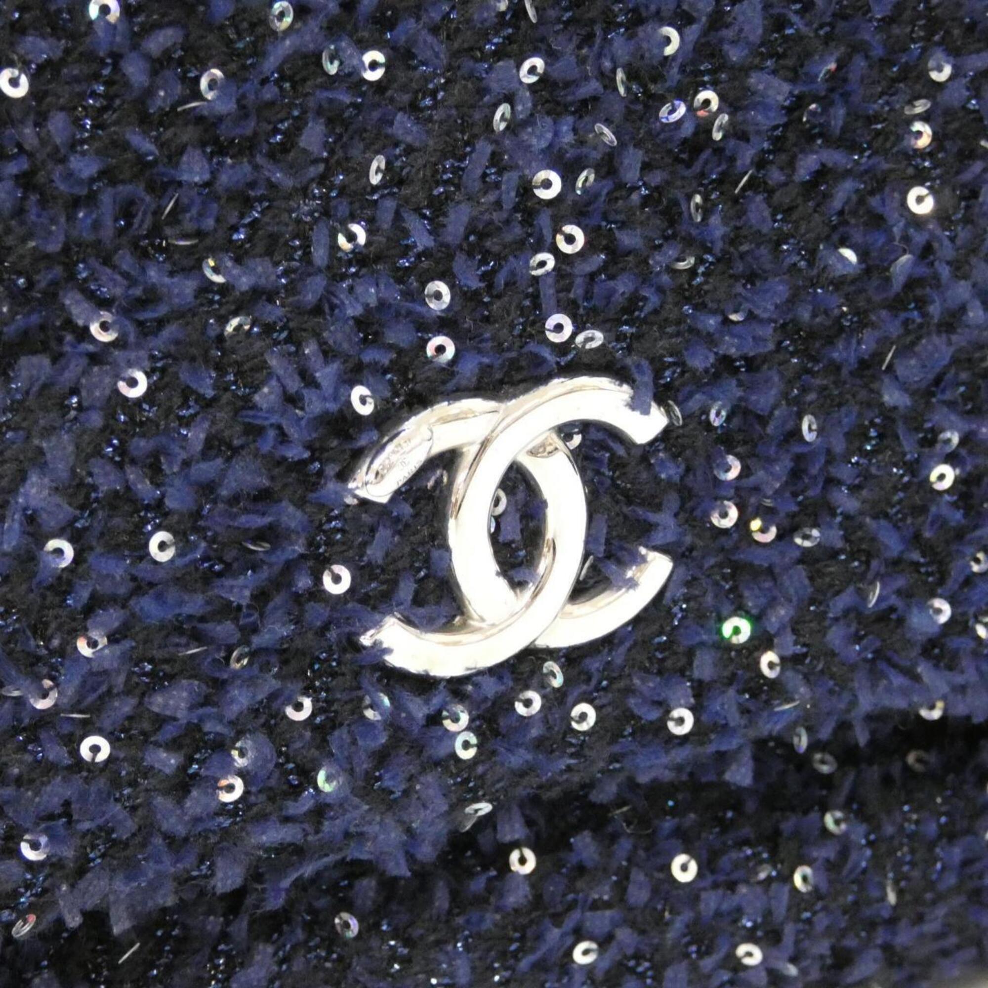 Chanel Navy Tweed Spandex Nylon Leather Backpack (Pre-Owned)