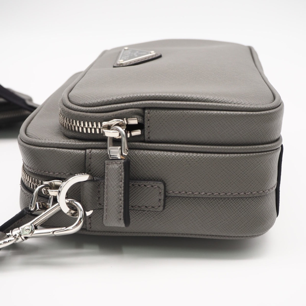 Prada Saffiano Gray Saffiano Shoulder Bag (Pre-Owned)