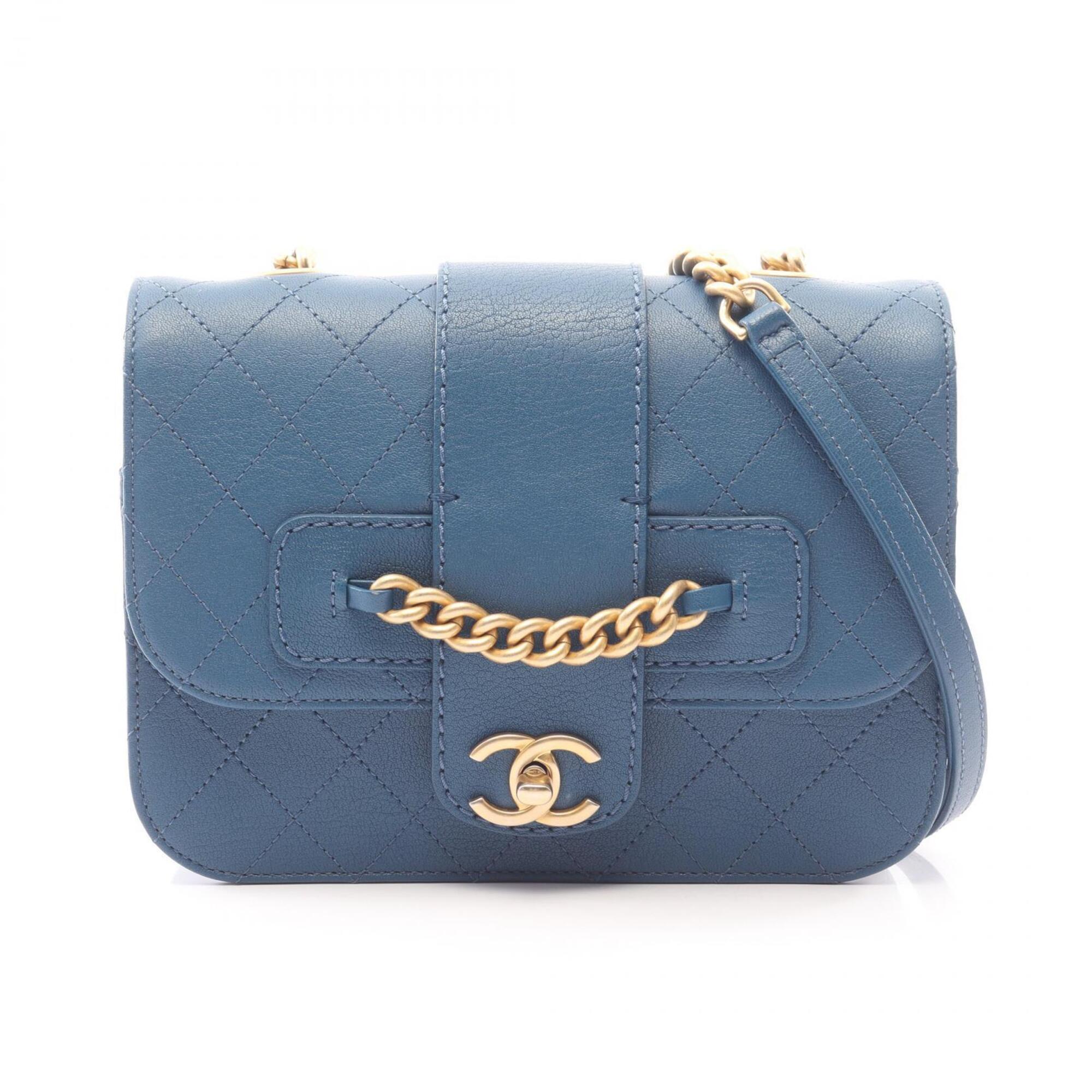 Chanel Blue Grained Calfskin Handbag Shoulder Bag (Pre-Owned)