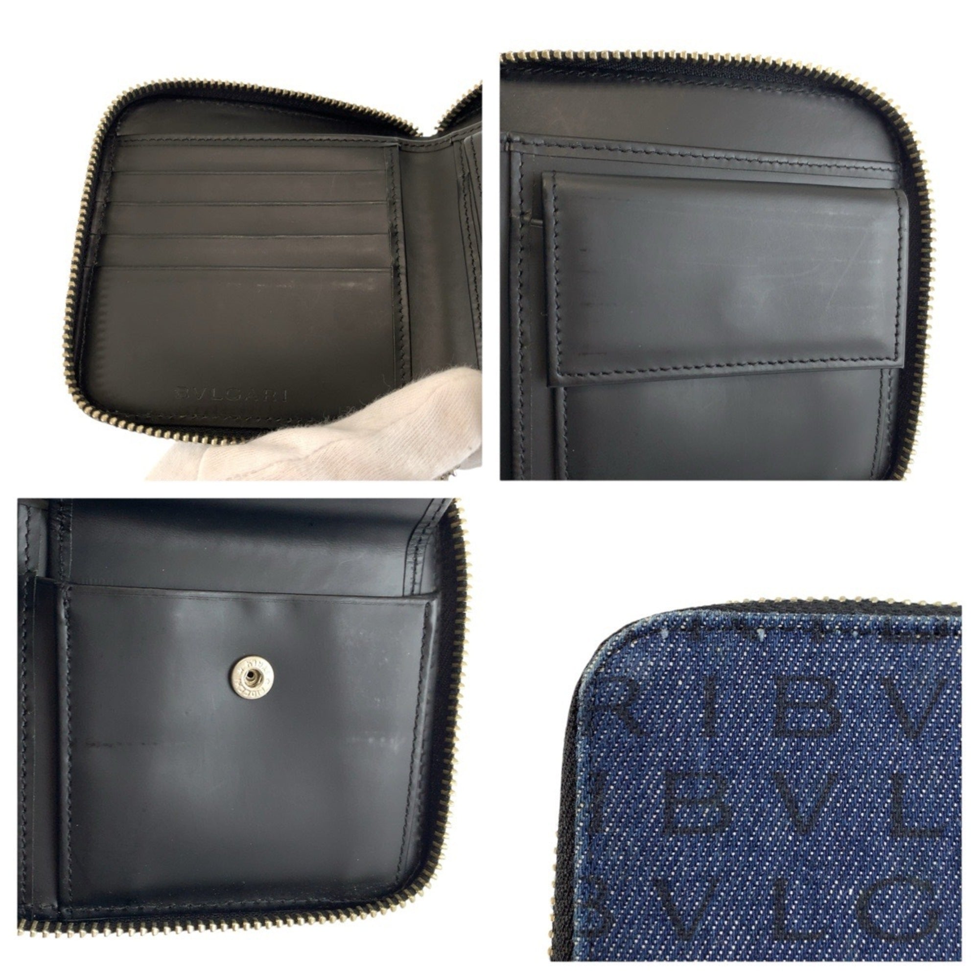 Bvlgari Black Blue Denim Leather Wallet (Bi-Fold) (Pre-Owned)
