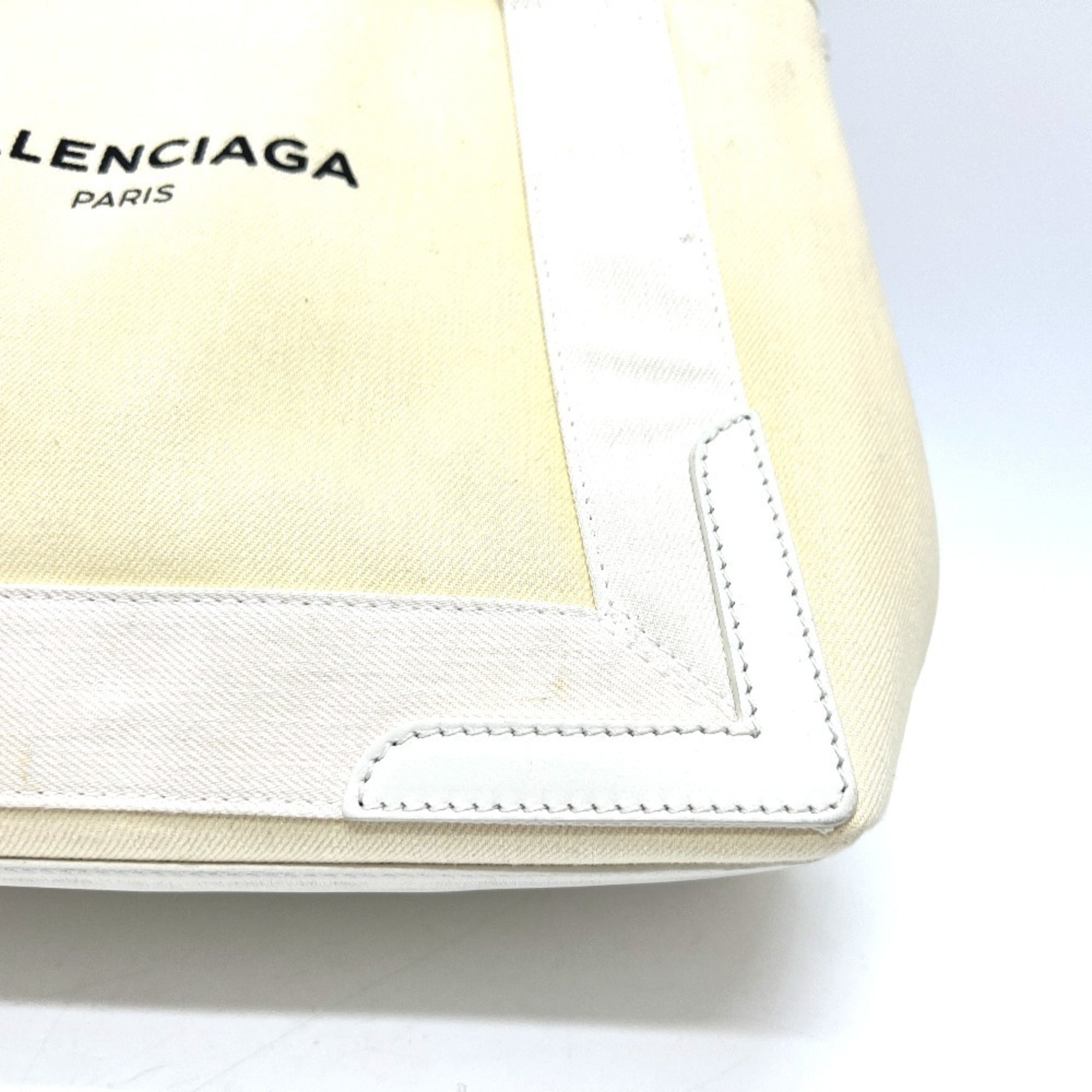 Balenciaga White Canvas Leather Handbag Tote Bag (Pre-Owned)