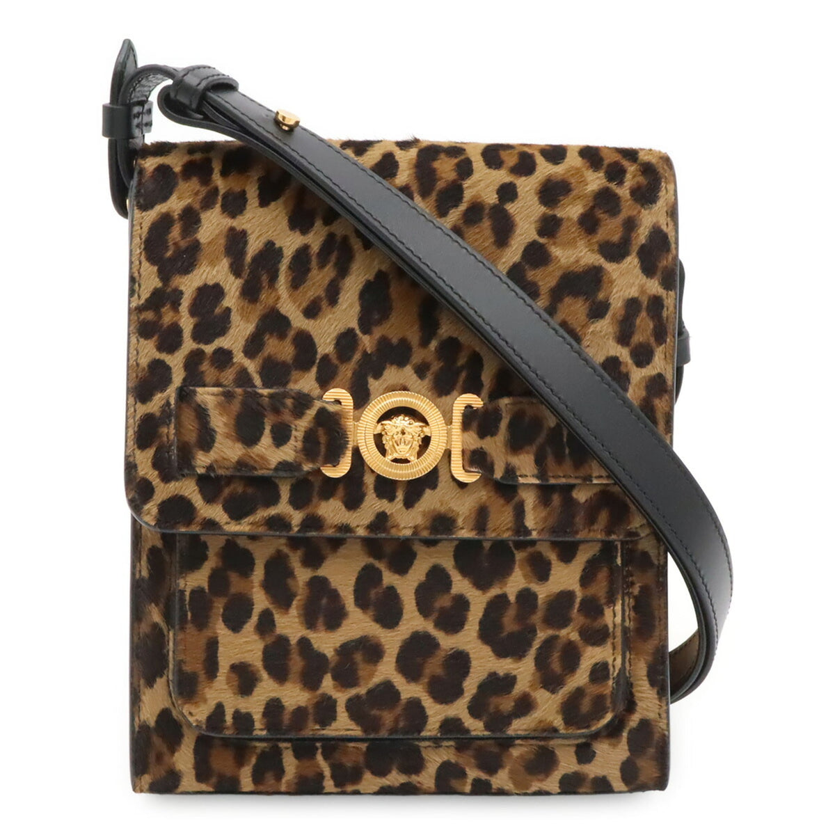 Versace Beige Brown Black Leather Shoulder Bag (Pre-Owned)
