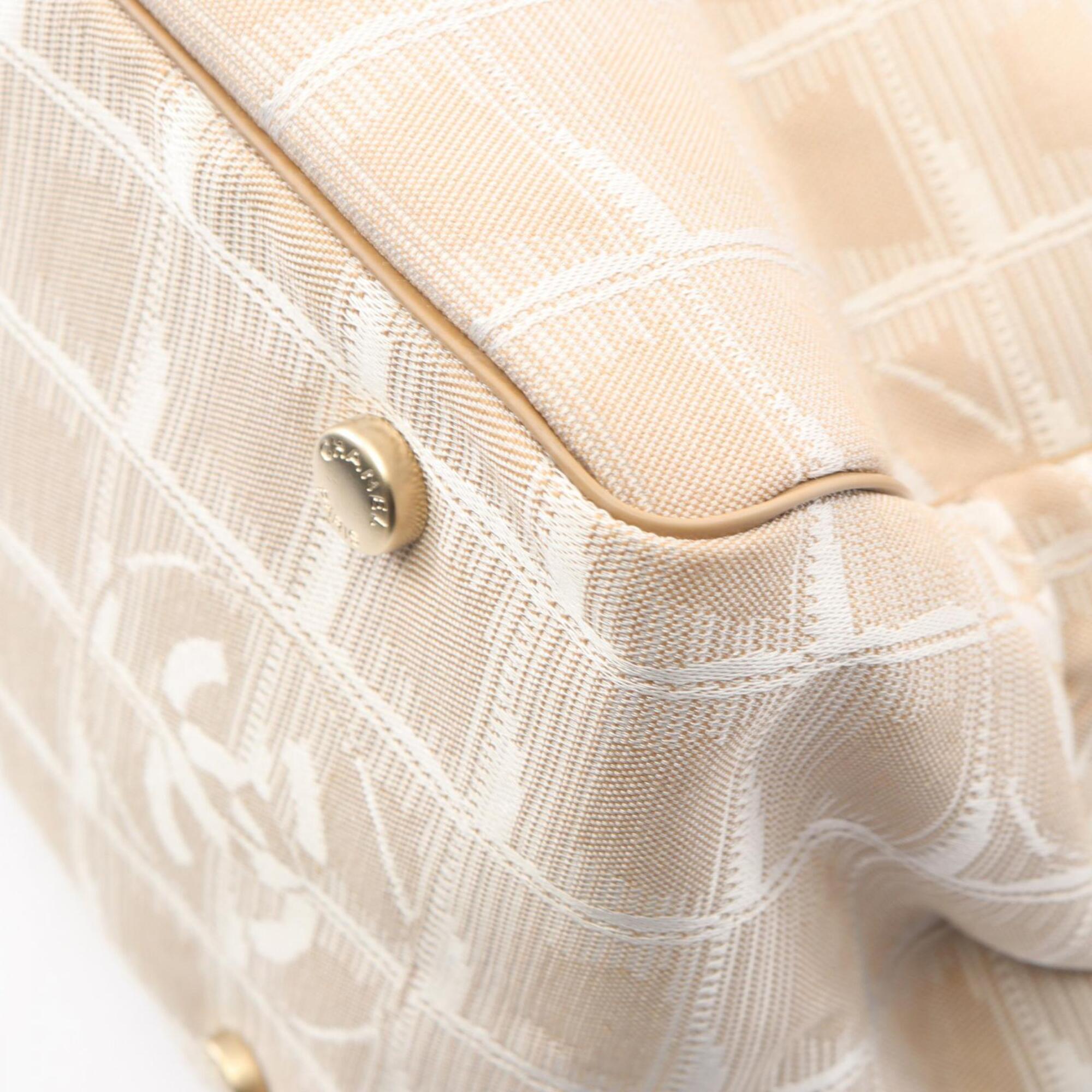 Chanel Beige Leather Nylon Canvas Handbag Tote Bag (Pre-Owned)