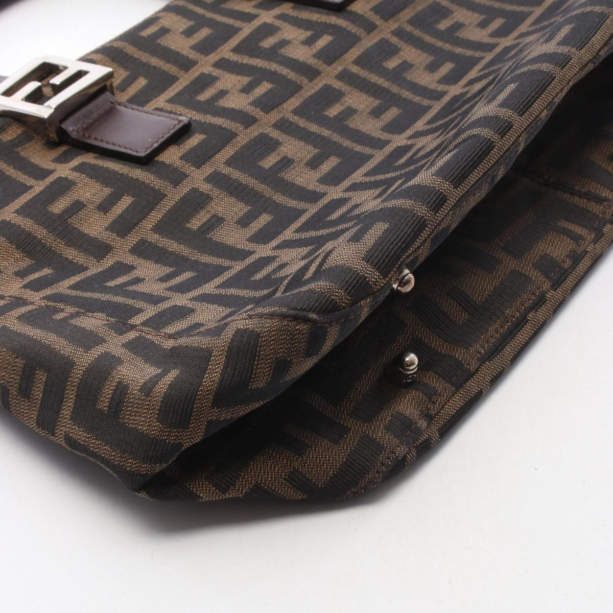 Fendi Zucca Black Brown Canvas Leather Handbag Tote Bag (Pre-Owned)