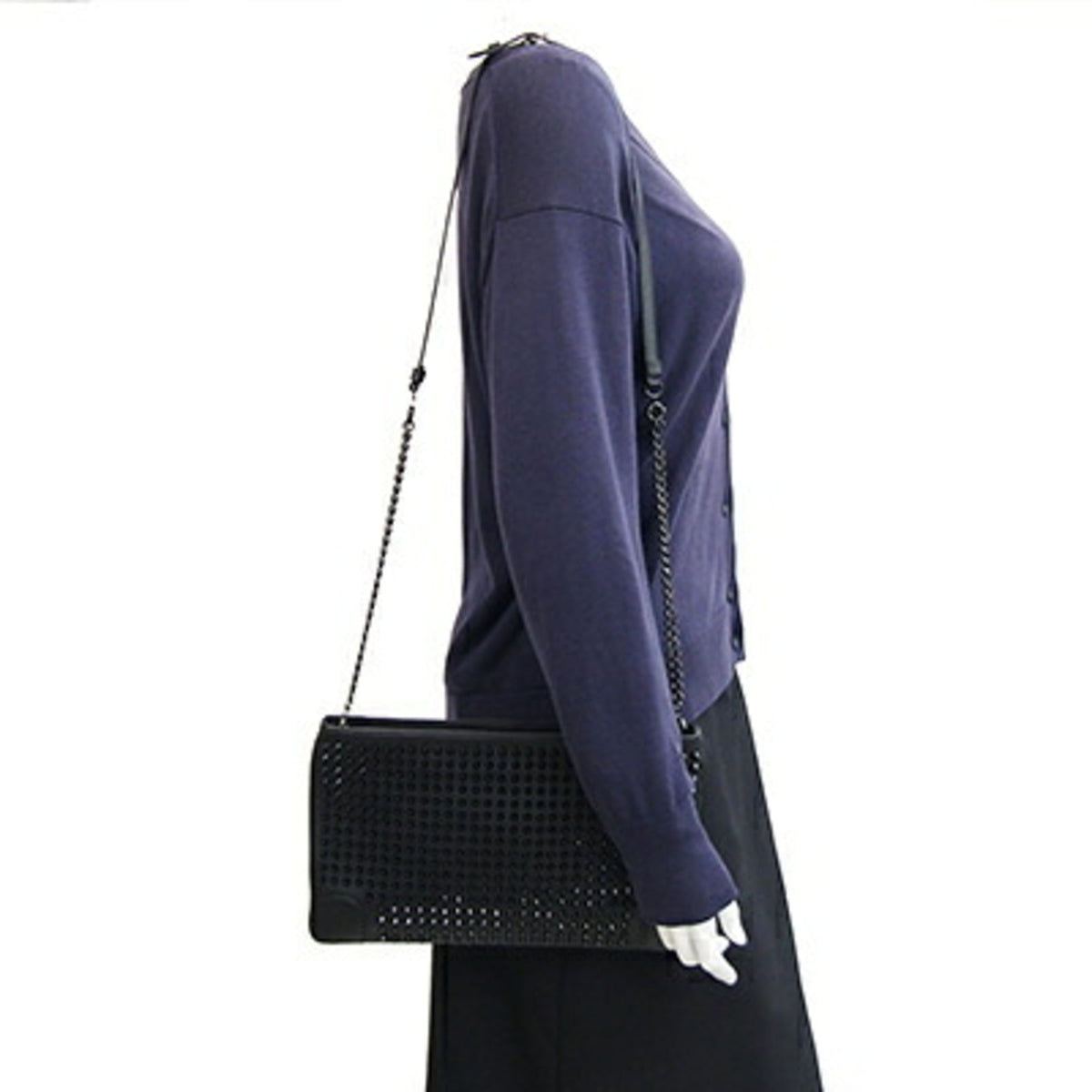 Christian Louboutin Black Leather Clutch Bag Shoulder Bag (Pre-Owned)