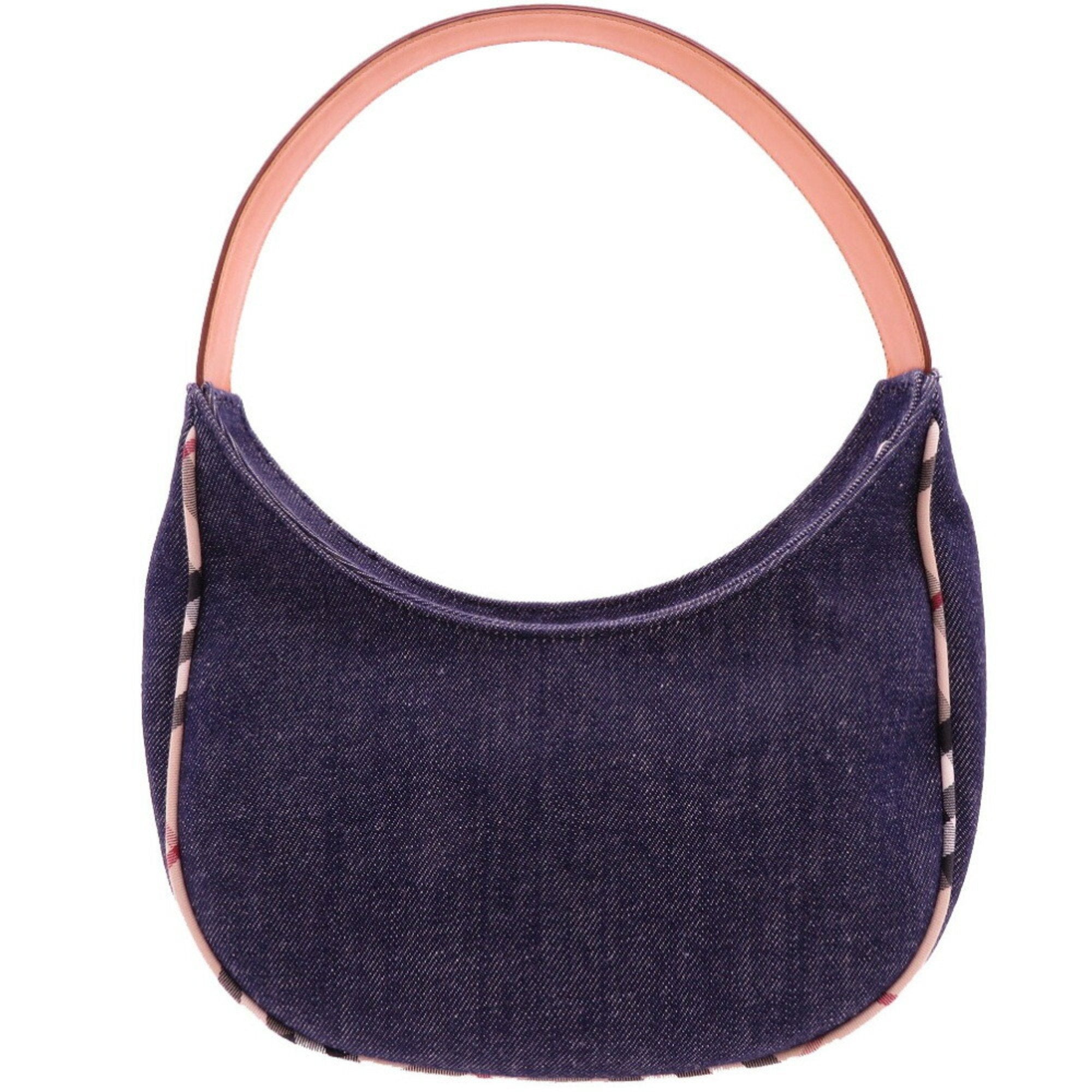 Burberry Beige Navy Denim Leather Shoulder Bag (Pre-Owned)
