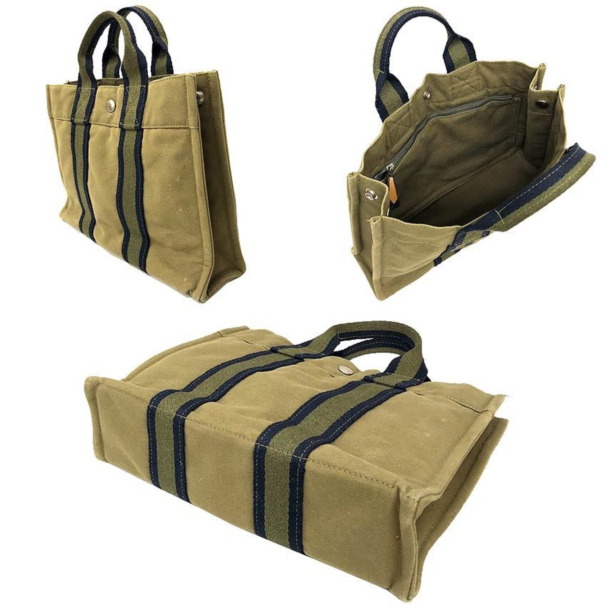 Hermes Khaki Cotton Canvas Tote Bag (Pre-Owned)
