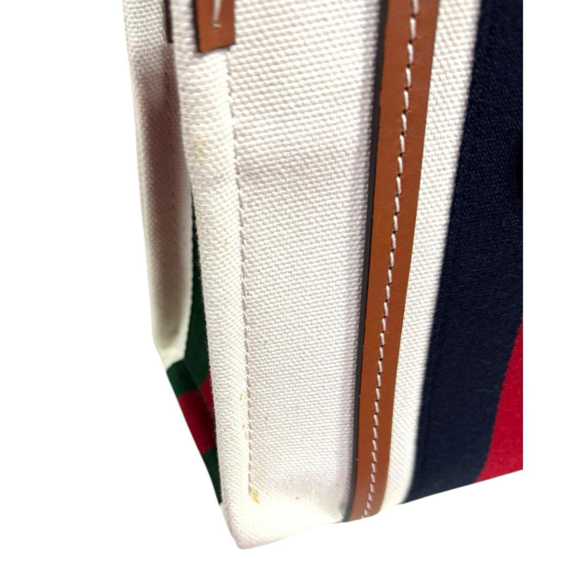 Gucci Navy Red Color White Canvas Shoulder Bag (Pre-Owned)