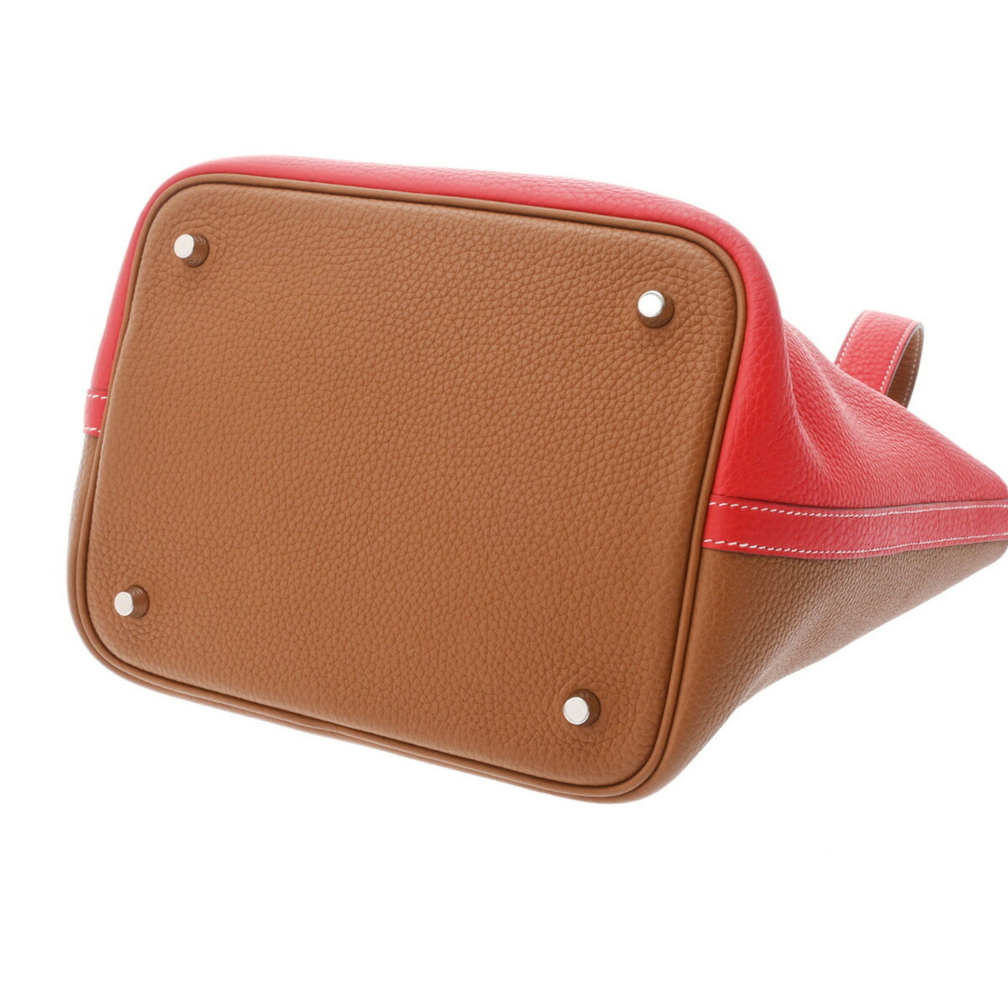 Hermes Gold Red Color Taurillon Clemence Leather Handbag (Pre-Owned)