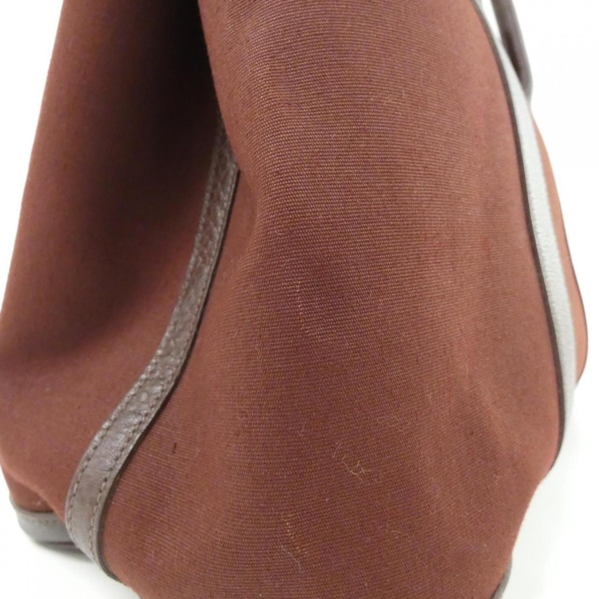 Hermes Brown Havane Toile Officier Buffle Skipper Leather Handbag (Pre-Owned)
