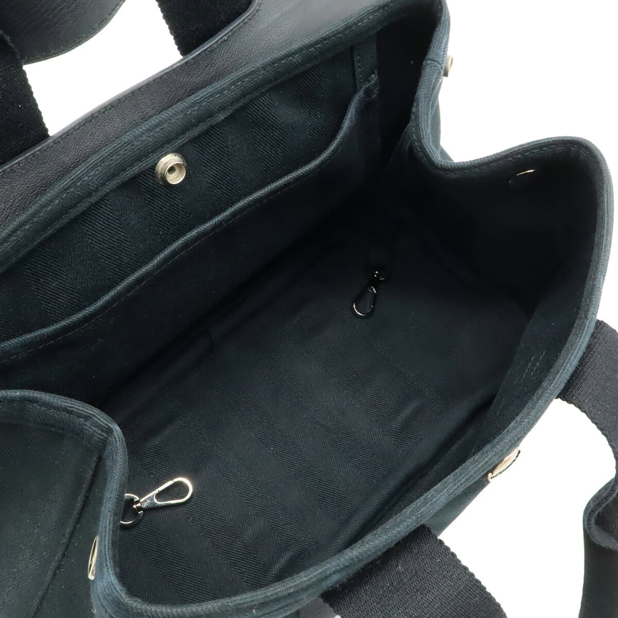 Hermes Valparaiso Black Toile Chevron Leather Handbag Tote Bag (Pre-Owned)