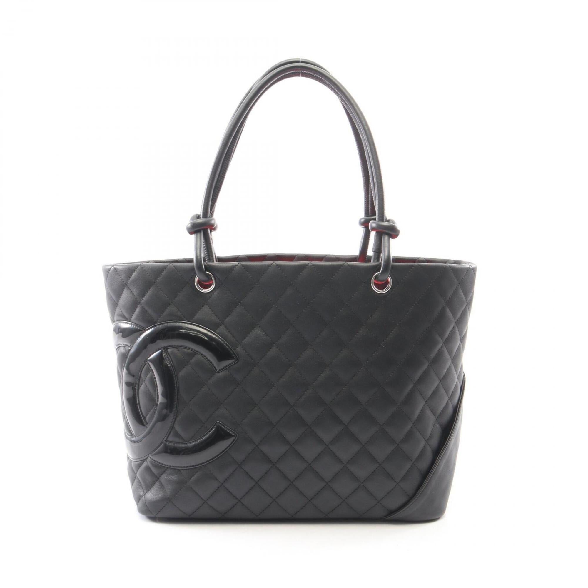 Chanel Black Leather Patent Leather Handbag Tote Bag (Pre-Owned)