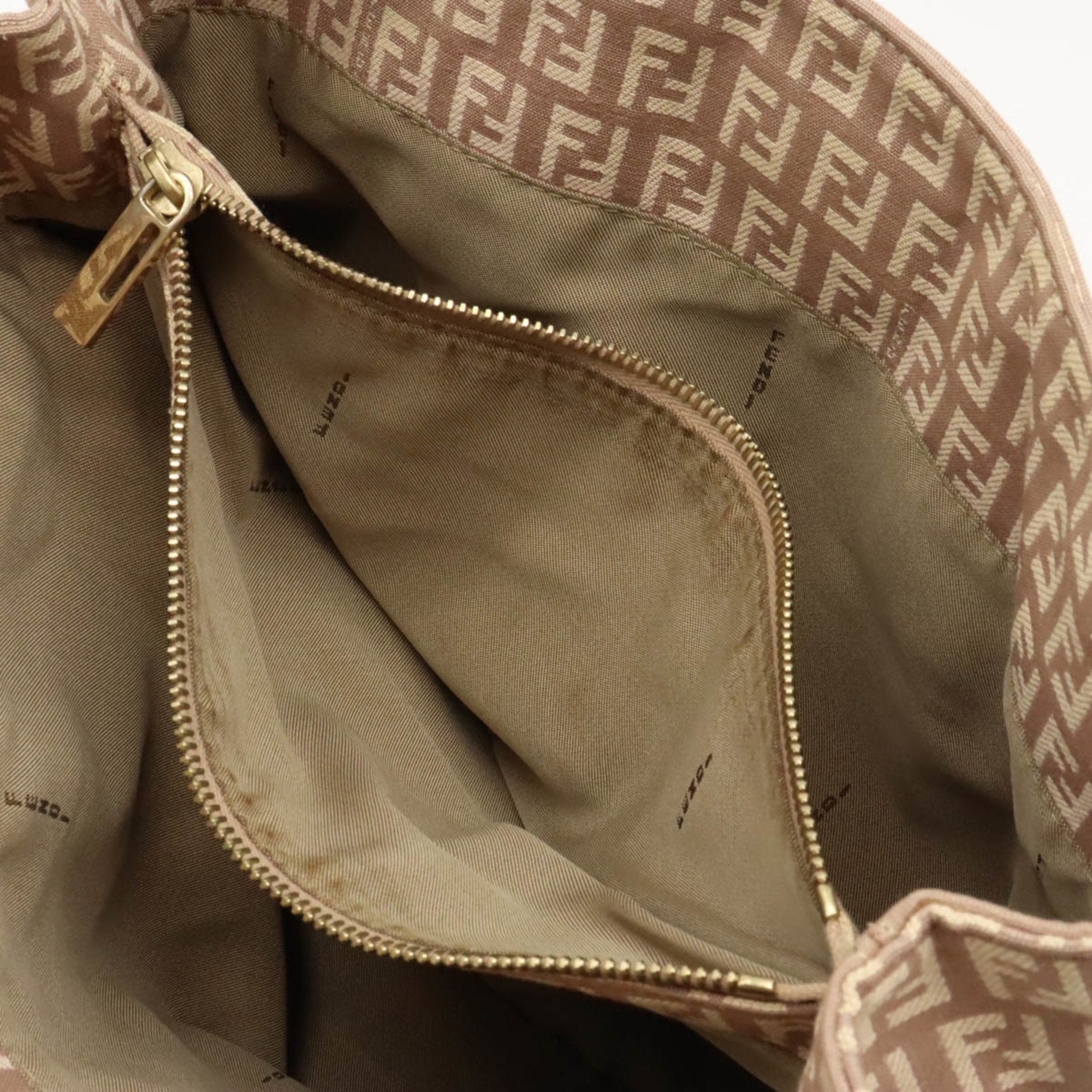 Fendi Zucchino Pink Beige Canvas Leather Handbag Tote Bag (Pre-Owned)