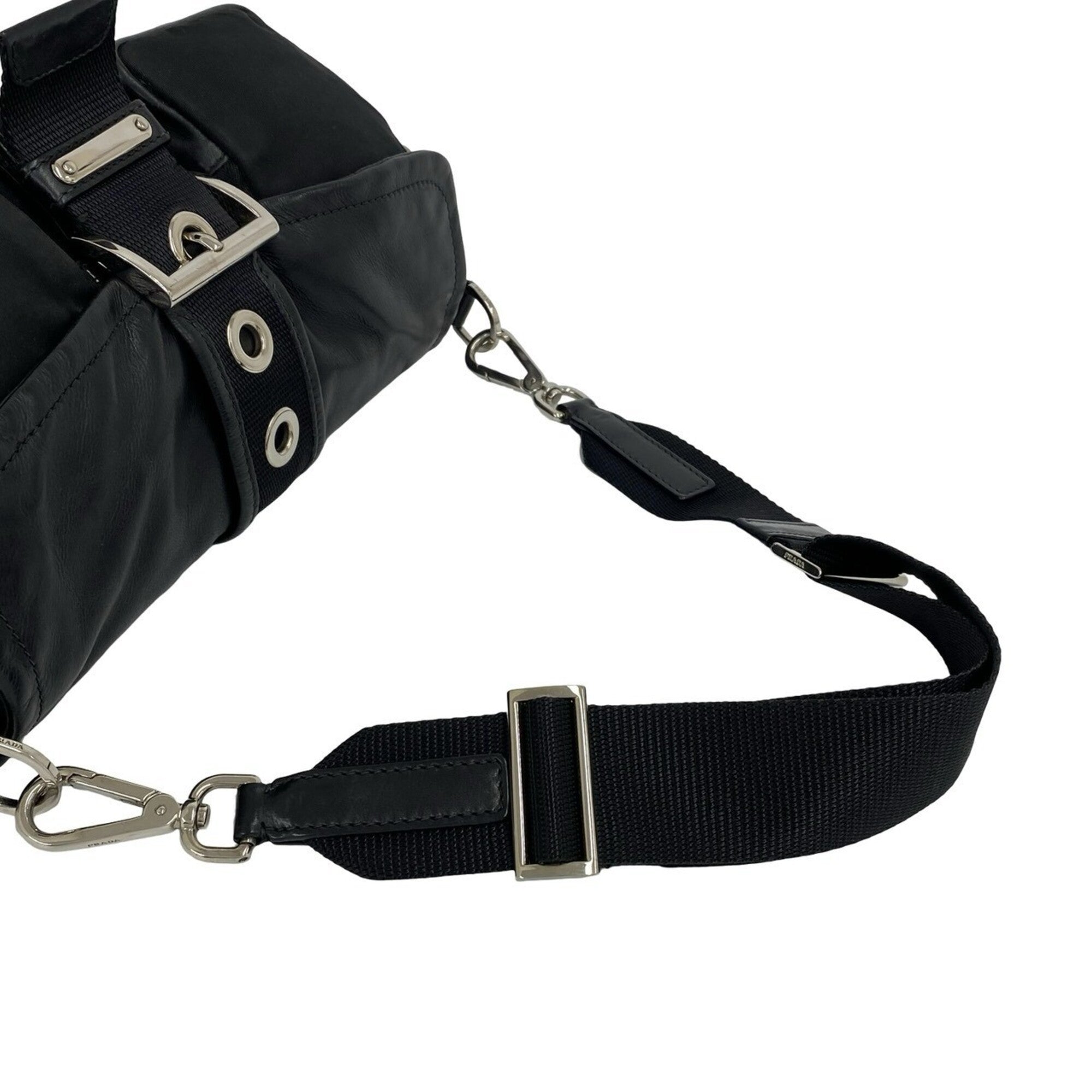 Prada Black Leather Nylon Handbag Shoulder Bag (Pre-Owned)