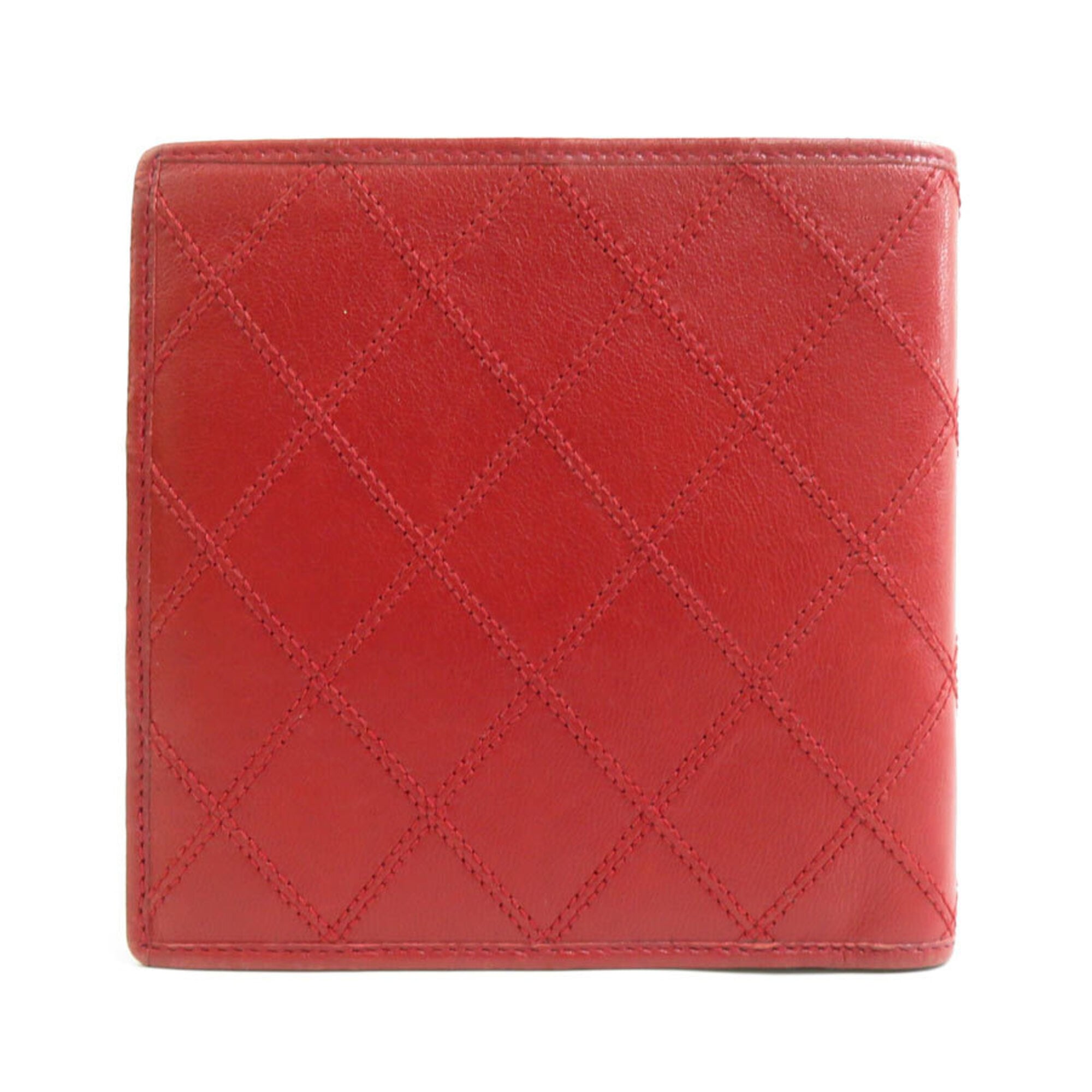Chanel Red Color Leather Wallet (Bi-Fold) (Pre-Owned)