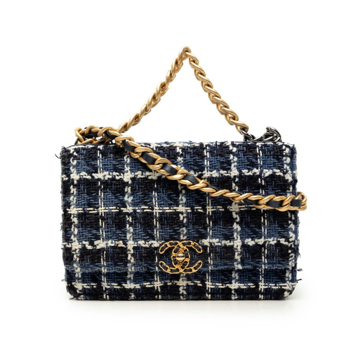 Chanel Blue Multi-Color Tweed Leather Handbag Shoulder Bag (Pre-Owned)