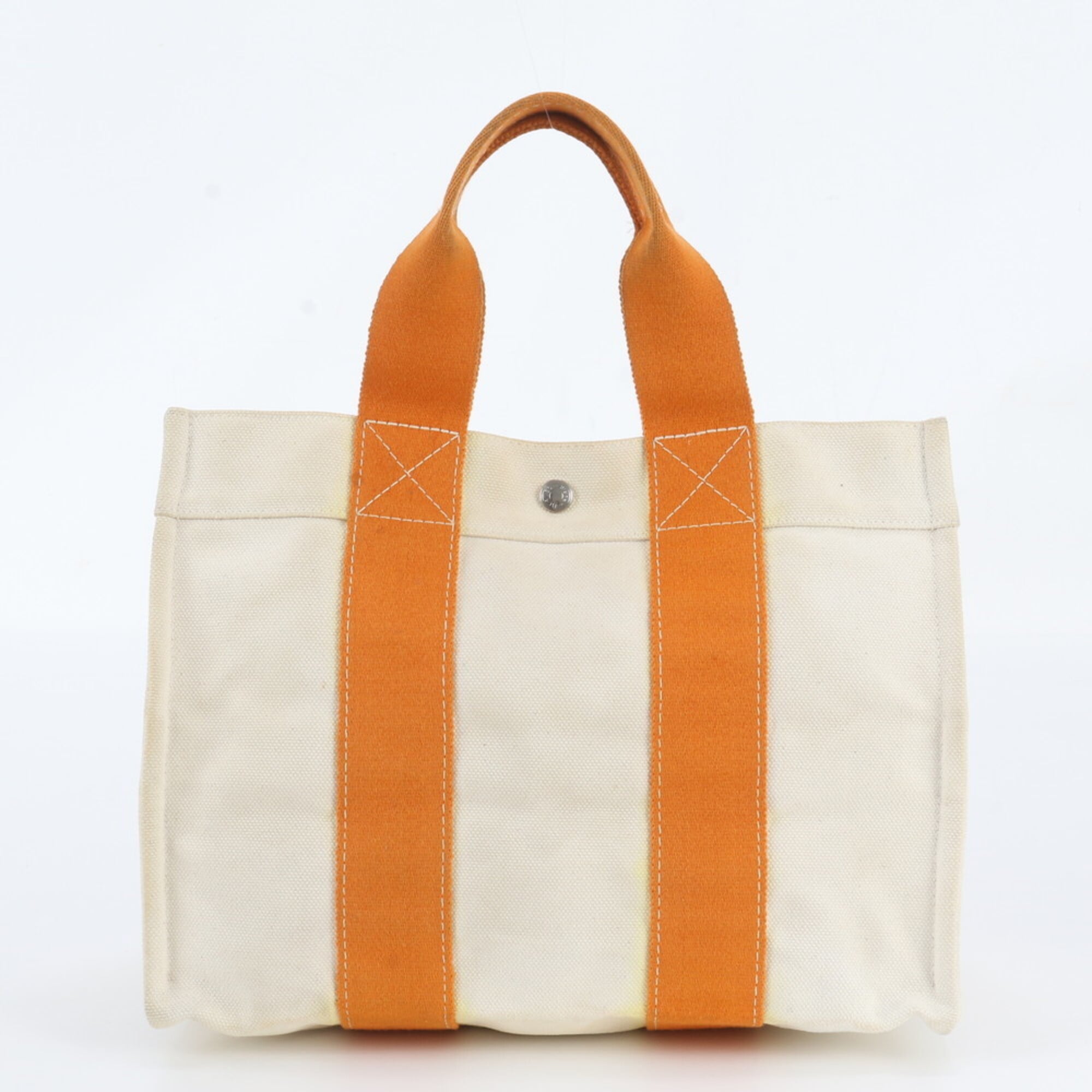 Hermes Beige Orange Cotton Handbag Shoulder Bag Tote Bag (Pre-Owned)