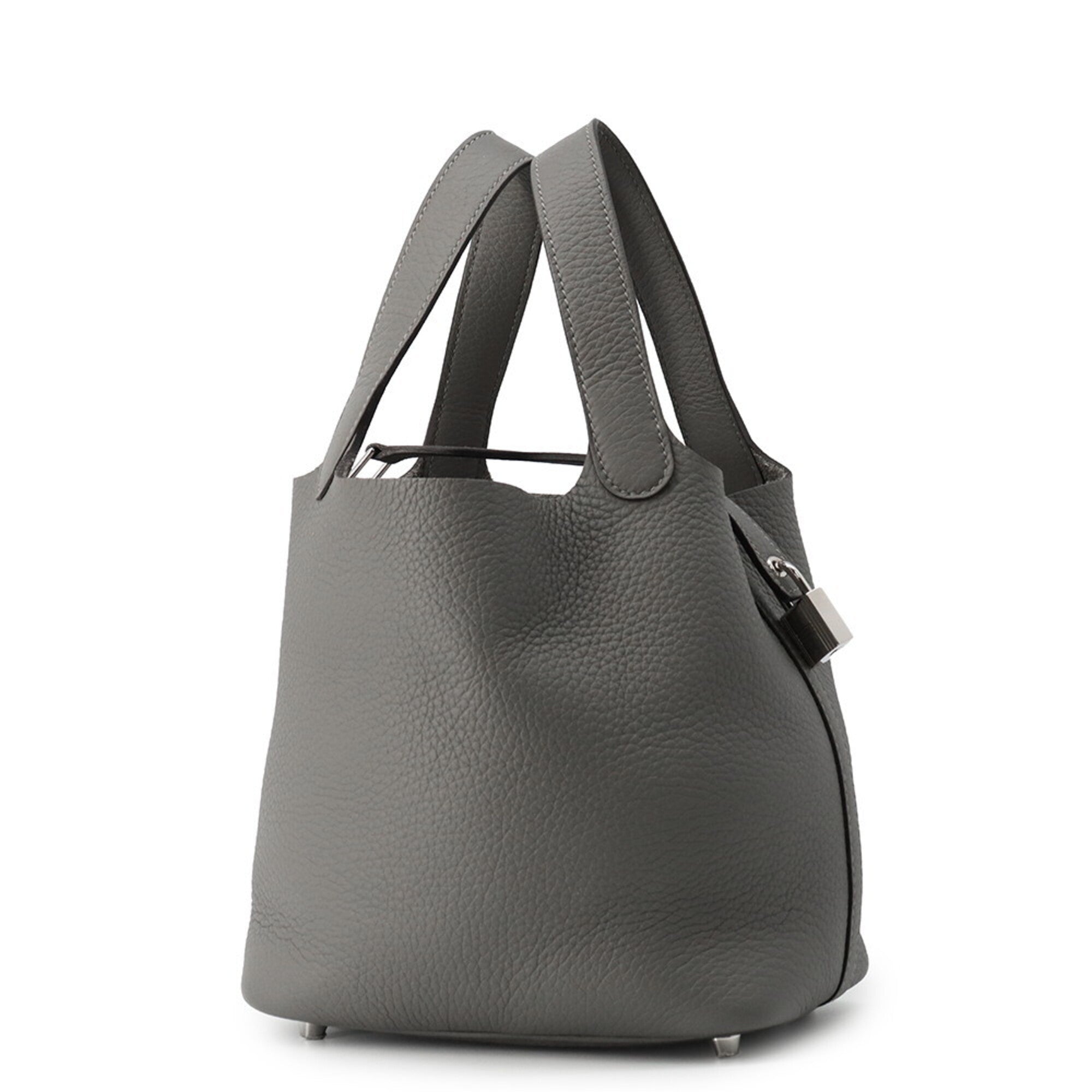 Hermes Gray Taurillon Clemence Leather Handbag Tote Bag (Pre-Owned)