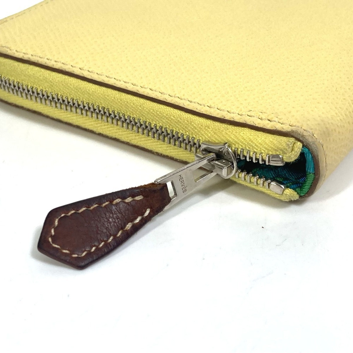 Hermes Silk'in Green Yellow Leather Long Wallet (Bi-Fold) (Pre-Owned)