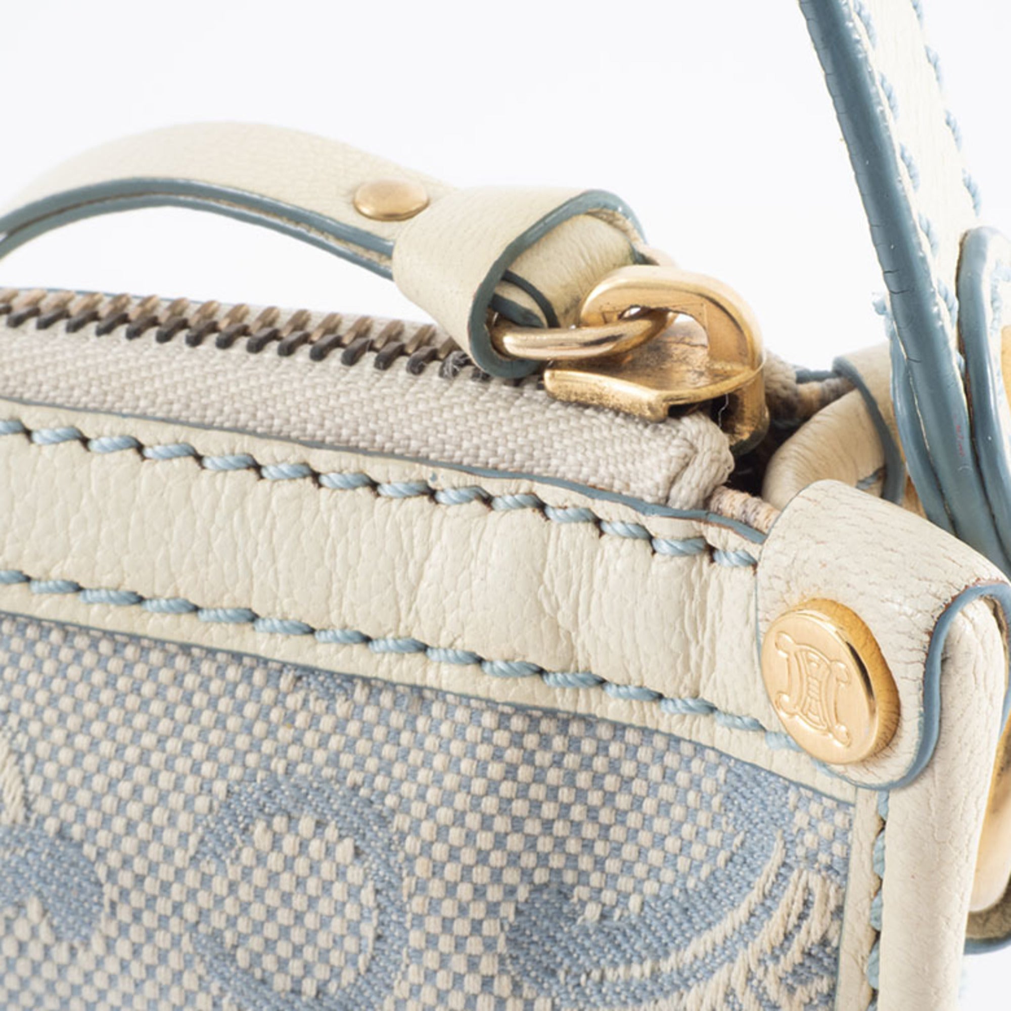 Celine Macadam Blue White Canvas Leather Shoulder Bag (Pre-Owned)