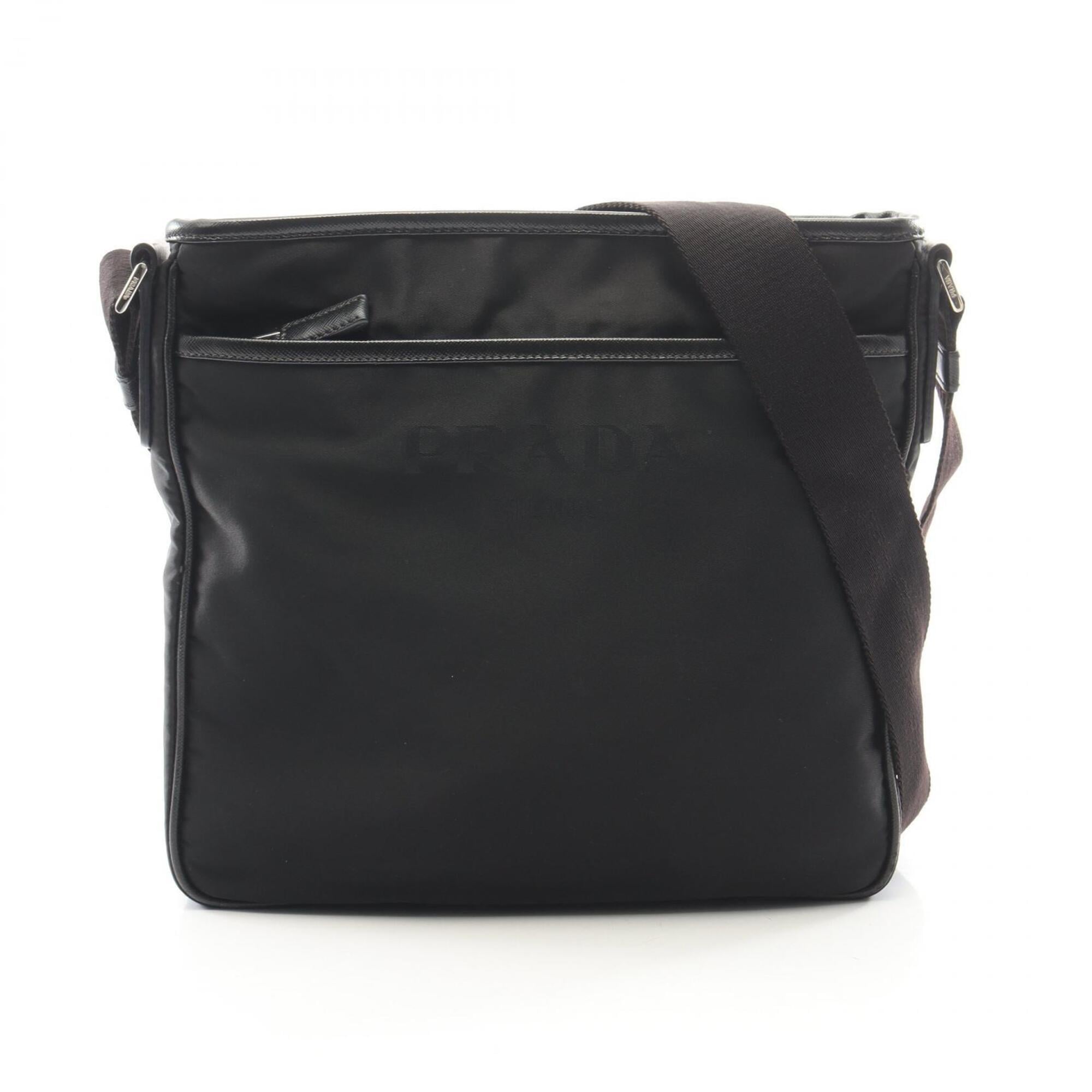 Prada Black Nylon Leather Handbag Shoulder Bag (Pre-Owned)