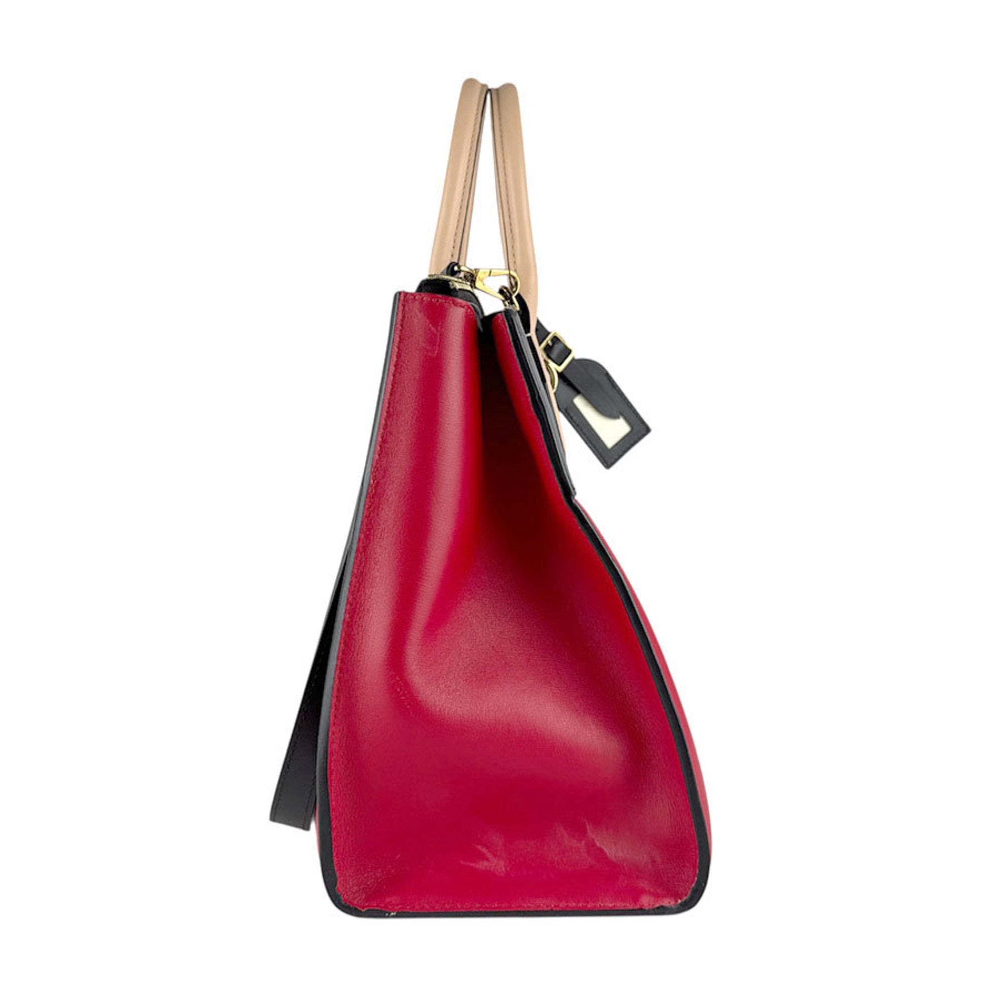 Louis Vuitton Beige Black Red Color Leather Handbag Shoulder Bag (Pre-Owned)
