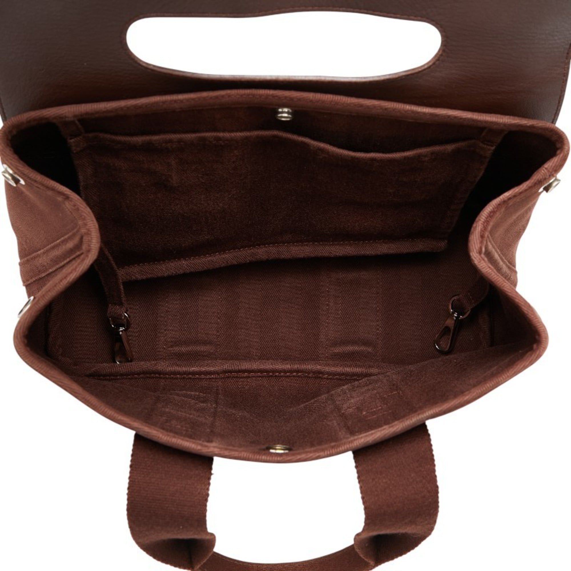 Hermes Brown Toile Chevron Leather Handbag Pouch Tote Bag (Pre-Owned)