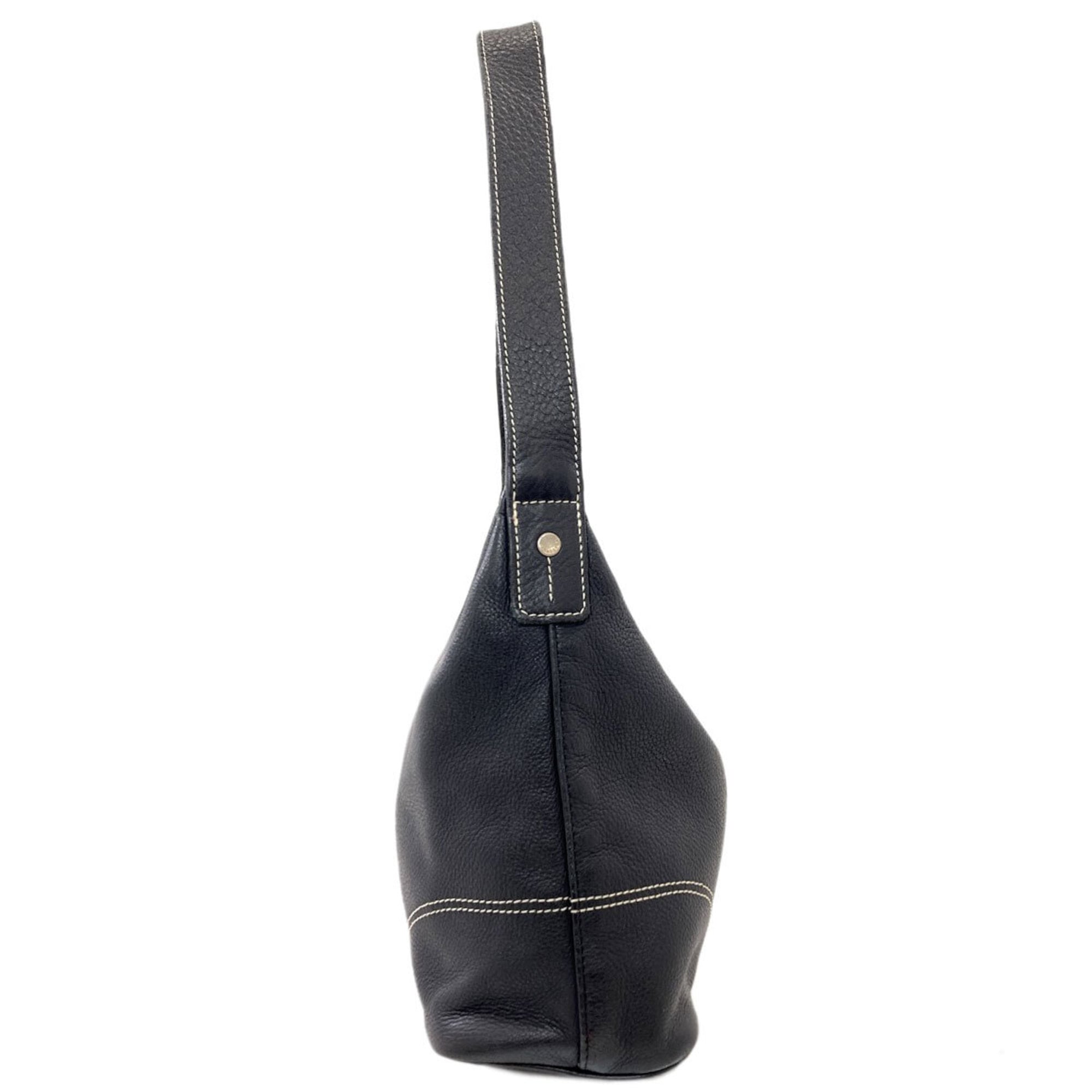 Longchamp Black Leather Shoulder Bag (Pre-Owned)